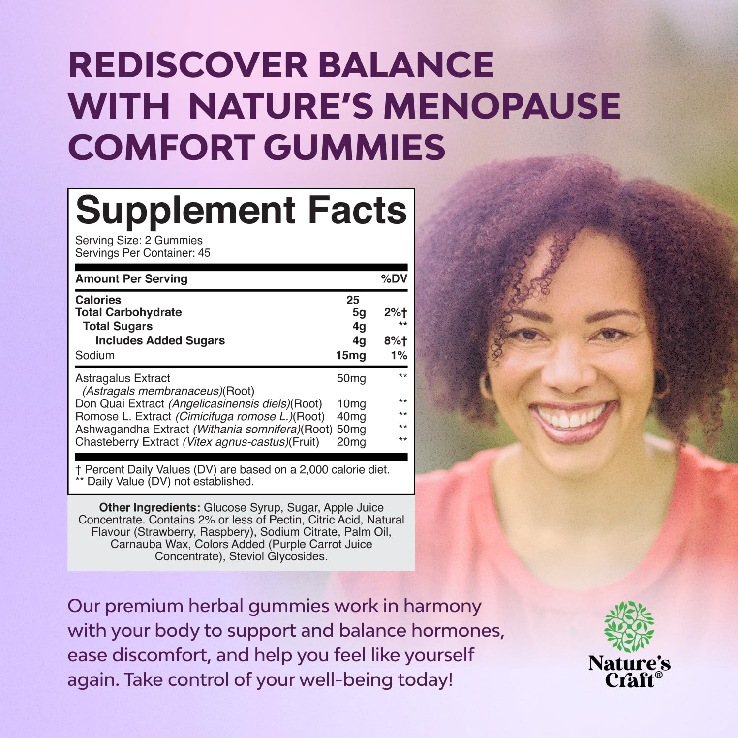 Natures Craft Womens Menopause Gummies with Dong Quai & Ashwagandha – Natural Support for Hot Flashes & Mood Swings | 90 Count