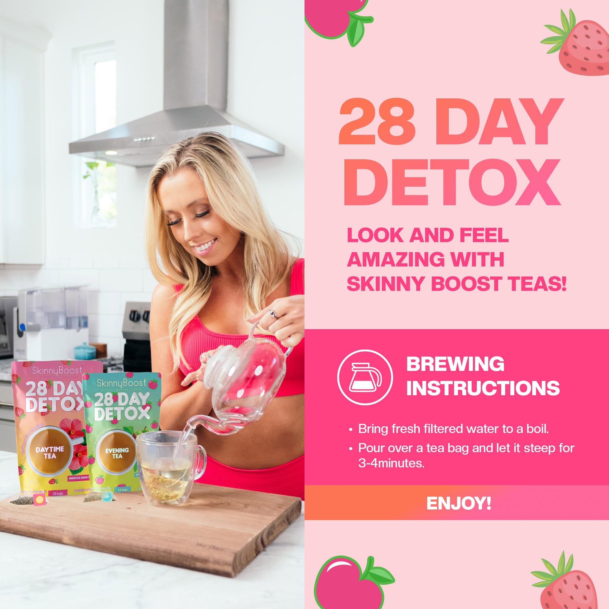 SkinnyBoost 28 Day Detox Tea - Hibiscus Berry | Natural Metabolism Support