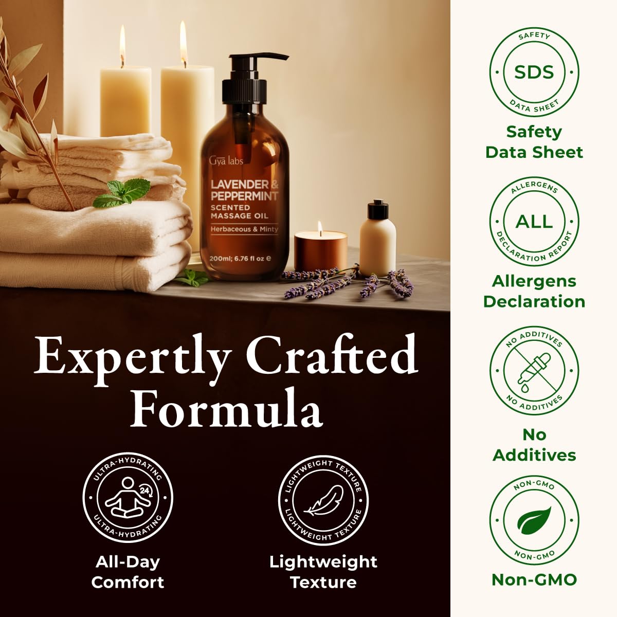 Gya Labs Lavender & Peppermint Massage Oil – 6.76 Fl Oz – Non-Greasy, Deep Relaxation for All Skin Types