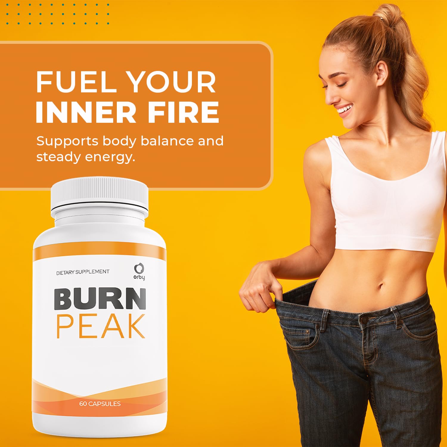 Orby BurnPeak – 100% Natural Apple Cider Vinegar, Ginger & Green Tea Capsule Formula – Non-GMO, Made in USA, 60 Capsules