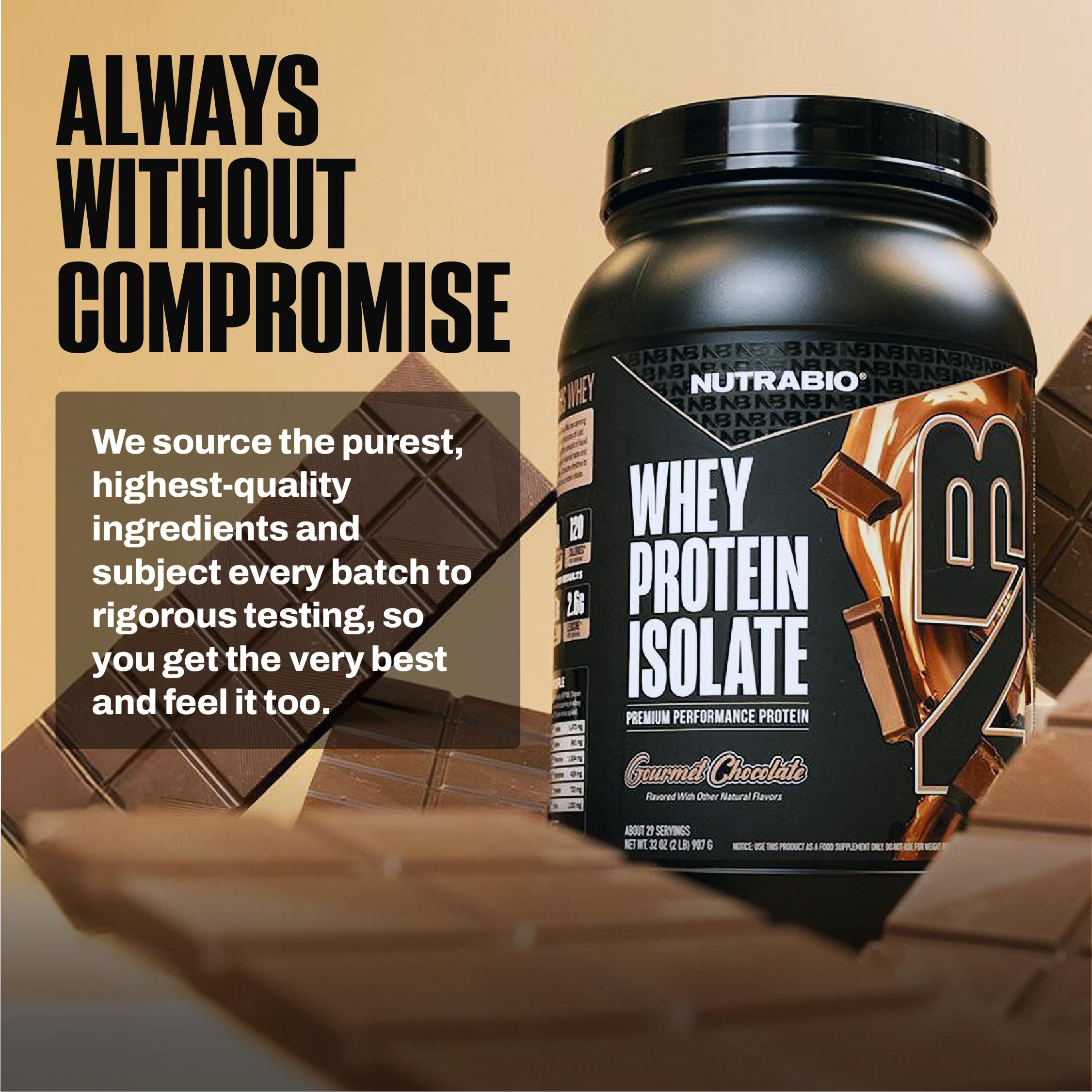 NutraBio 100% Whey Protein Isolate Powder – Gourmet Chocolate, 25g Protein, Non-GMO, Soy & Gluten Free, 2 Lbs