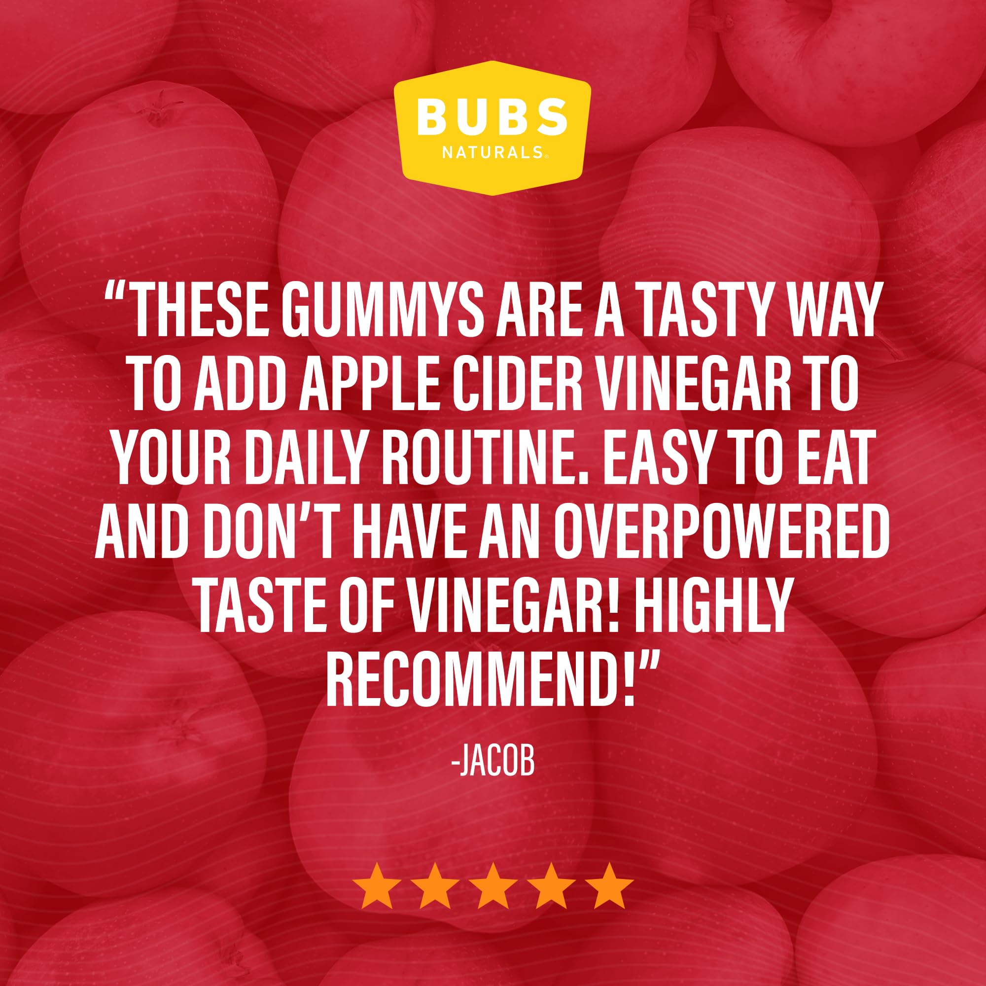 BUBS Naturals Apple Cider Vinegar Gummies with The Mother – Vegan ACV, 60 Count