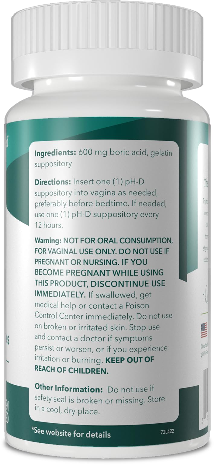 pH-D Feminine Health Boric Acid Suppositories – 600 mg, 72 Count – Woman-Owned
