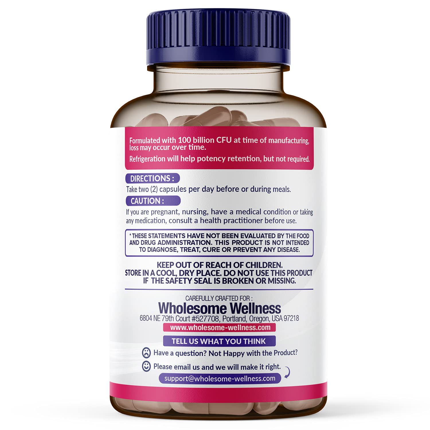 Wholesome Wellness Dr. Formulated Raw Probiotics for Women — 100 Billion CFU Capsules