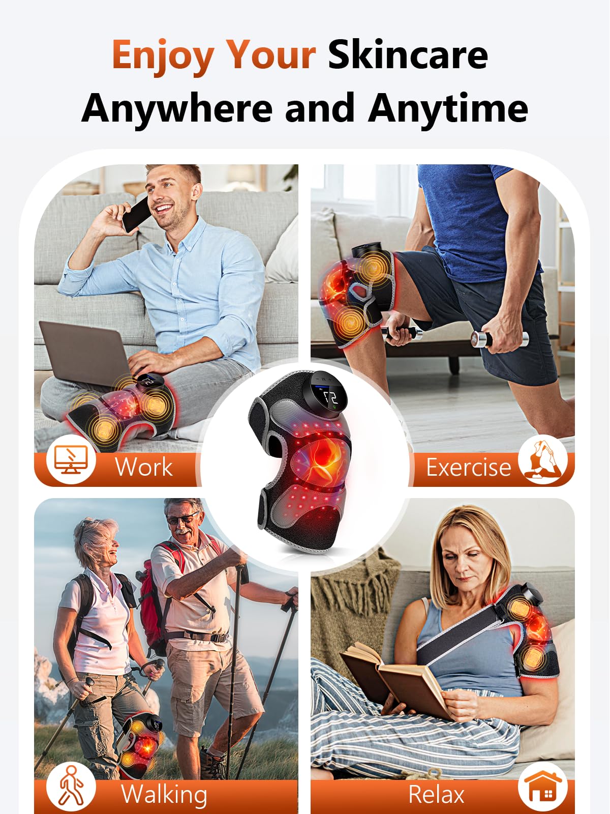 RELEXNOW Upgraded 2.0 Red Light Knee Brace & Massager – 4 Zones, Cordless Controller