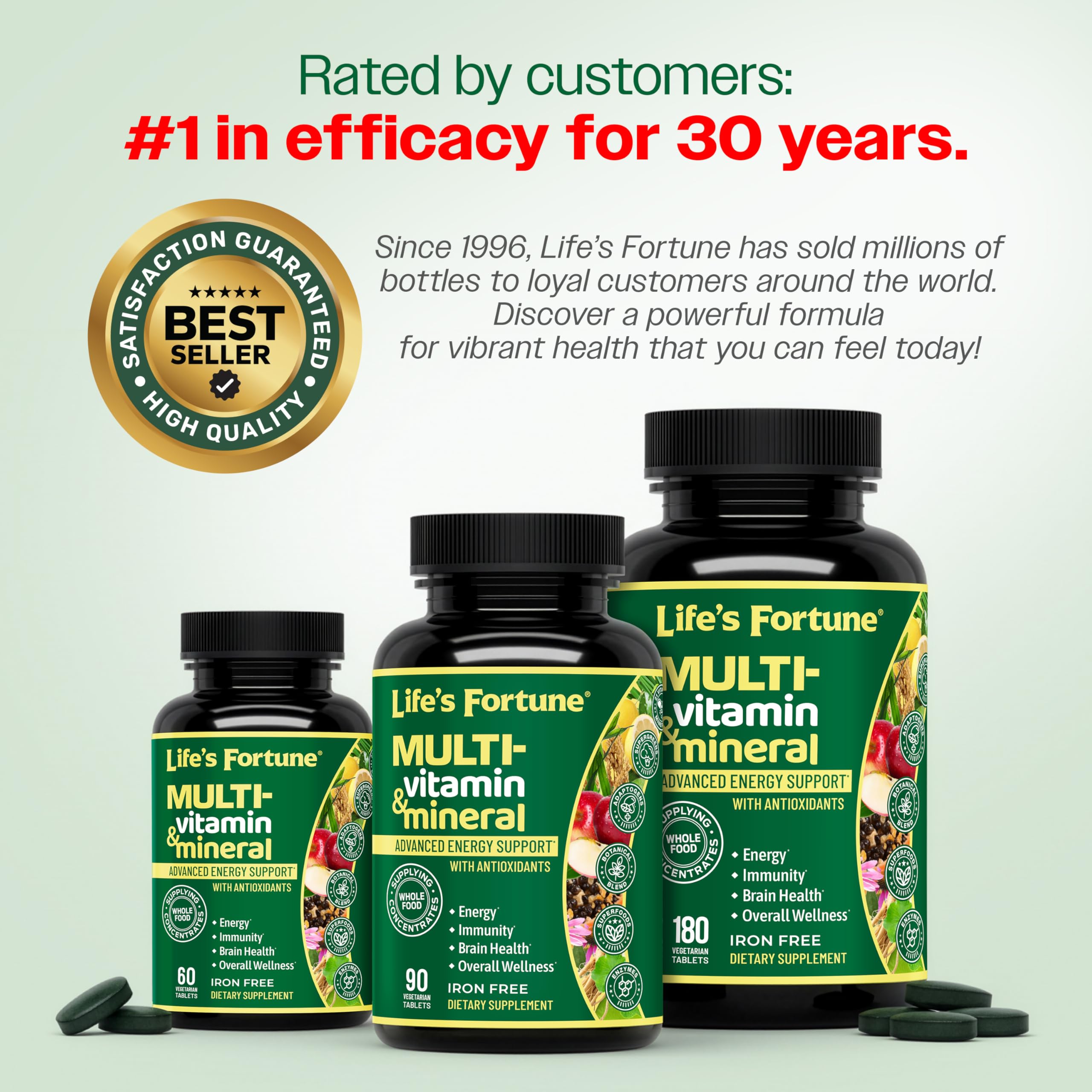 Life's Fortune Whole Food Multivitamin & Mineral – Energy Support (180 Vegetarian Tablets)