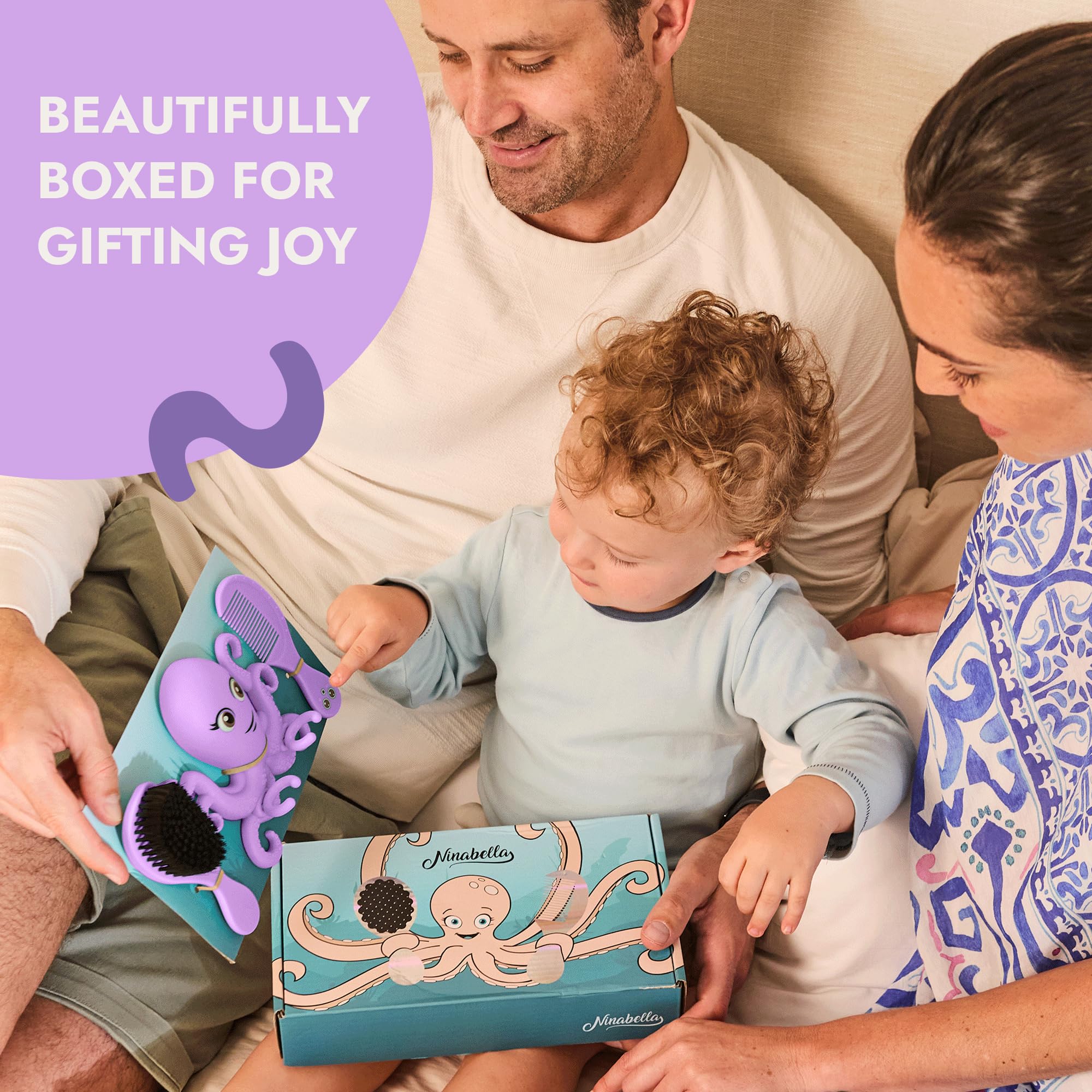 Ninabella Octo Baby Hair Brush with Comb Set — From Birth to 18 Months | No-Drill Wall Holder