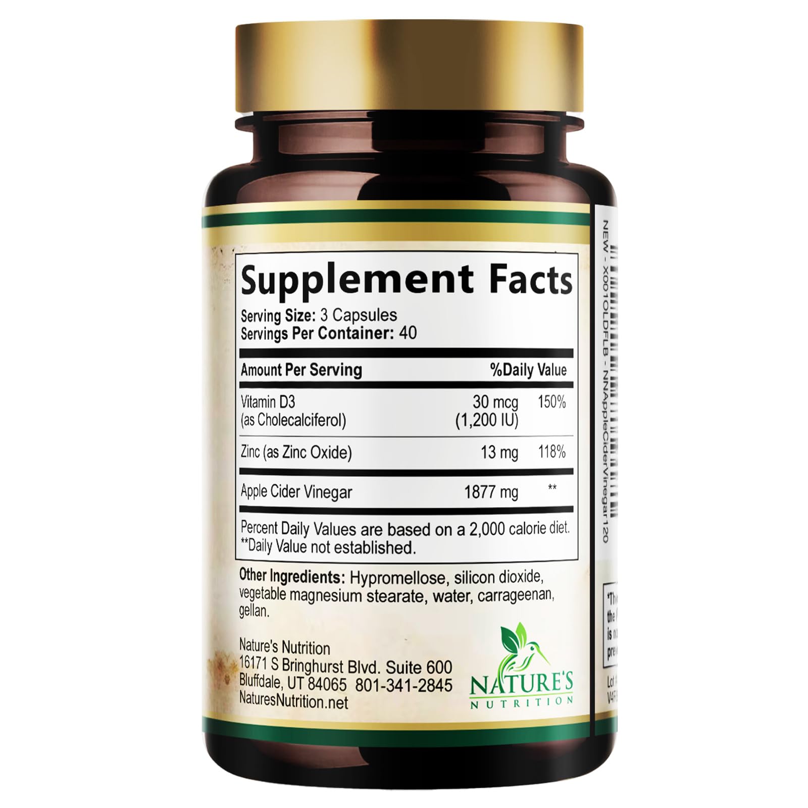 Nature's Nutrition Apple Cider Vinegar Capsules 1877mg – Extra Strength Detox with Vitamin D & Zinc | Vegetarian, 120 Capsules