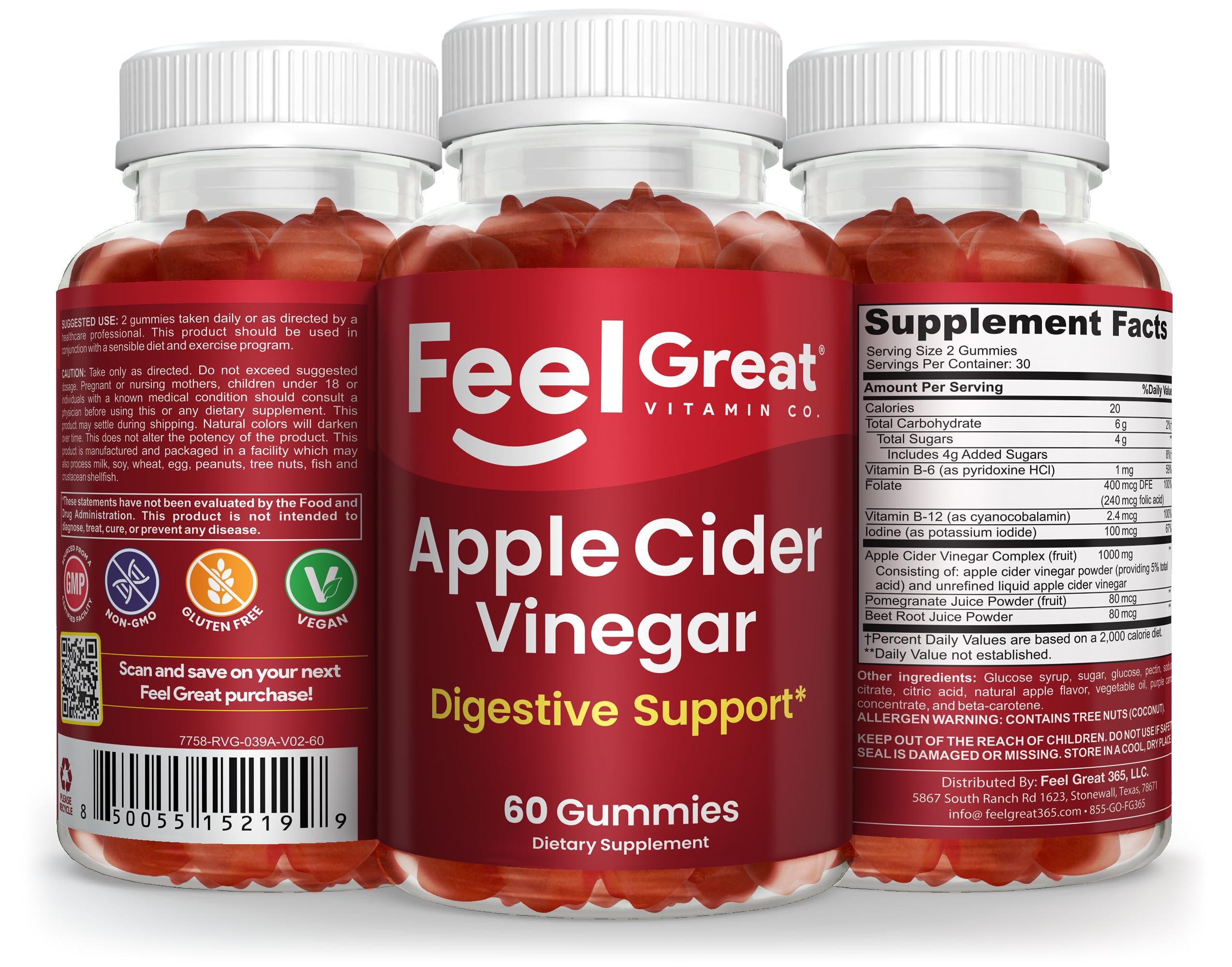 Feel Great Vitamins Apple Cider Vinegar Gummies – The Mother, Digestive Support & Daily Wellness