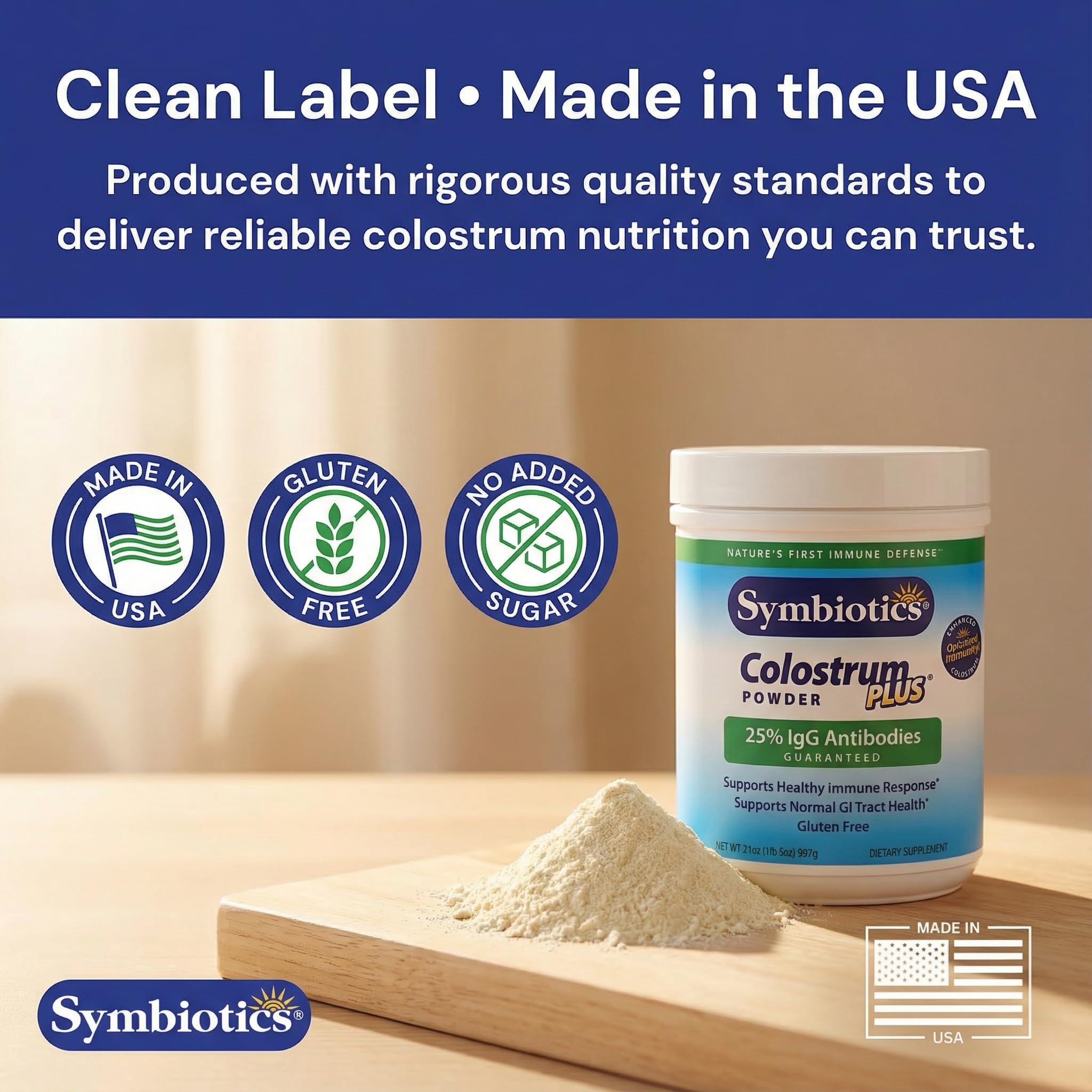 Symbiotics Colostrum Plus Powder – Immune Support & Gut Health, 21 oz (595 g)