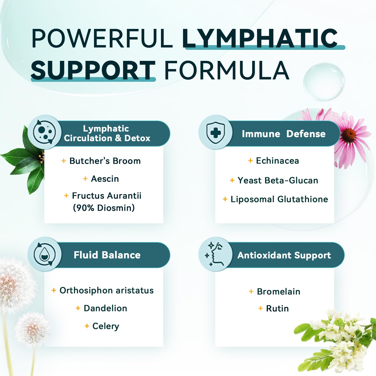 iMATCHME Lymphatic Drainage ingredients herbal blend features dandelion and echinacea