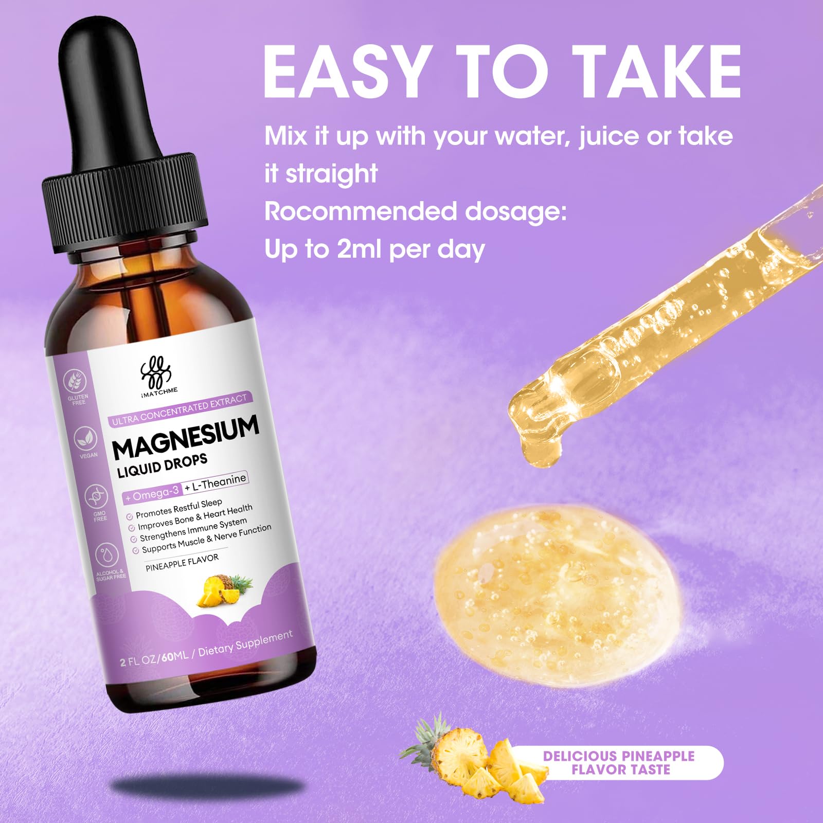 iMATCHME magnesium complex liquid drops ingredients list including omega-3 and vitamins