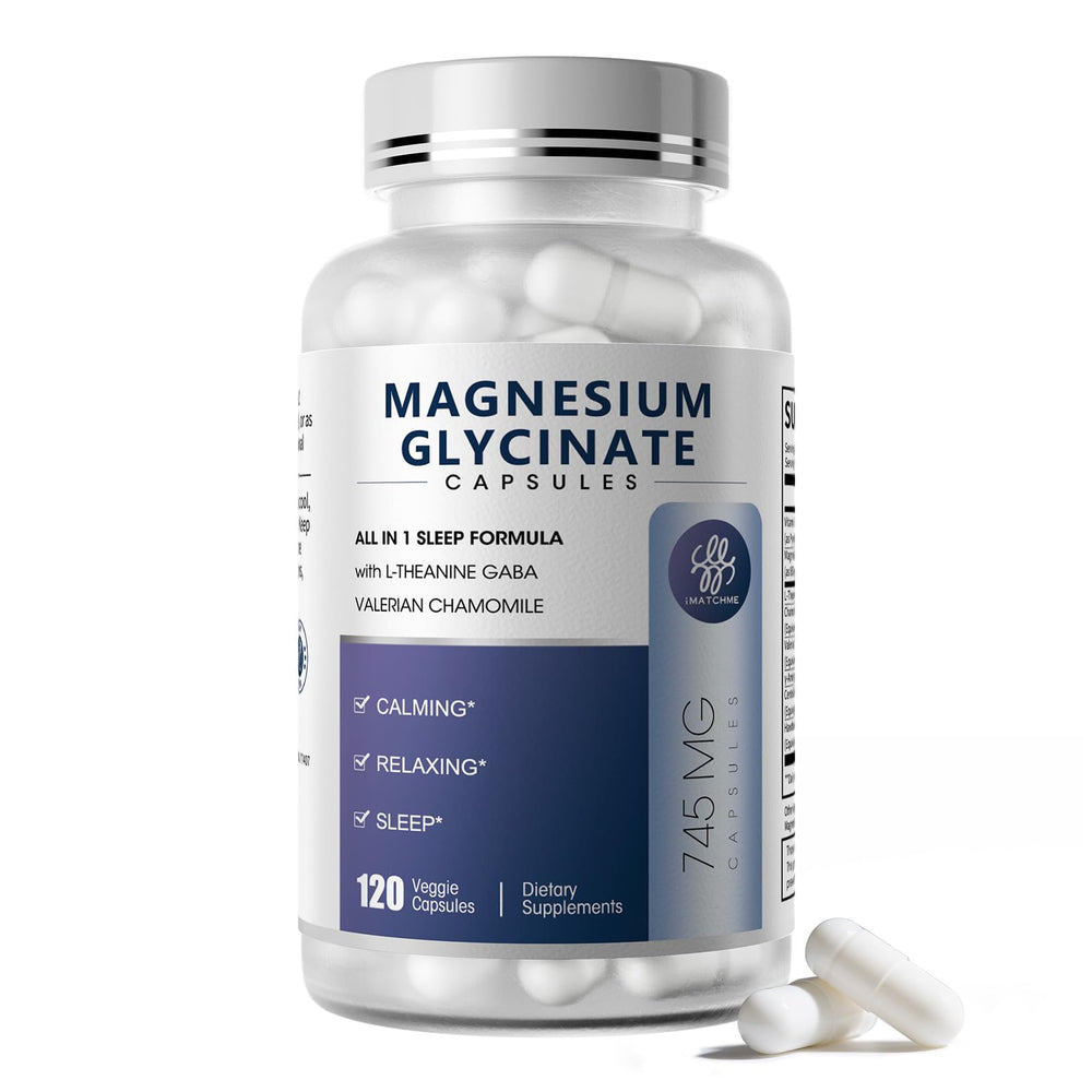 iMATCHME magnesium glycinate bottle front promotes calm and restful sleep