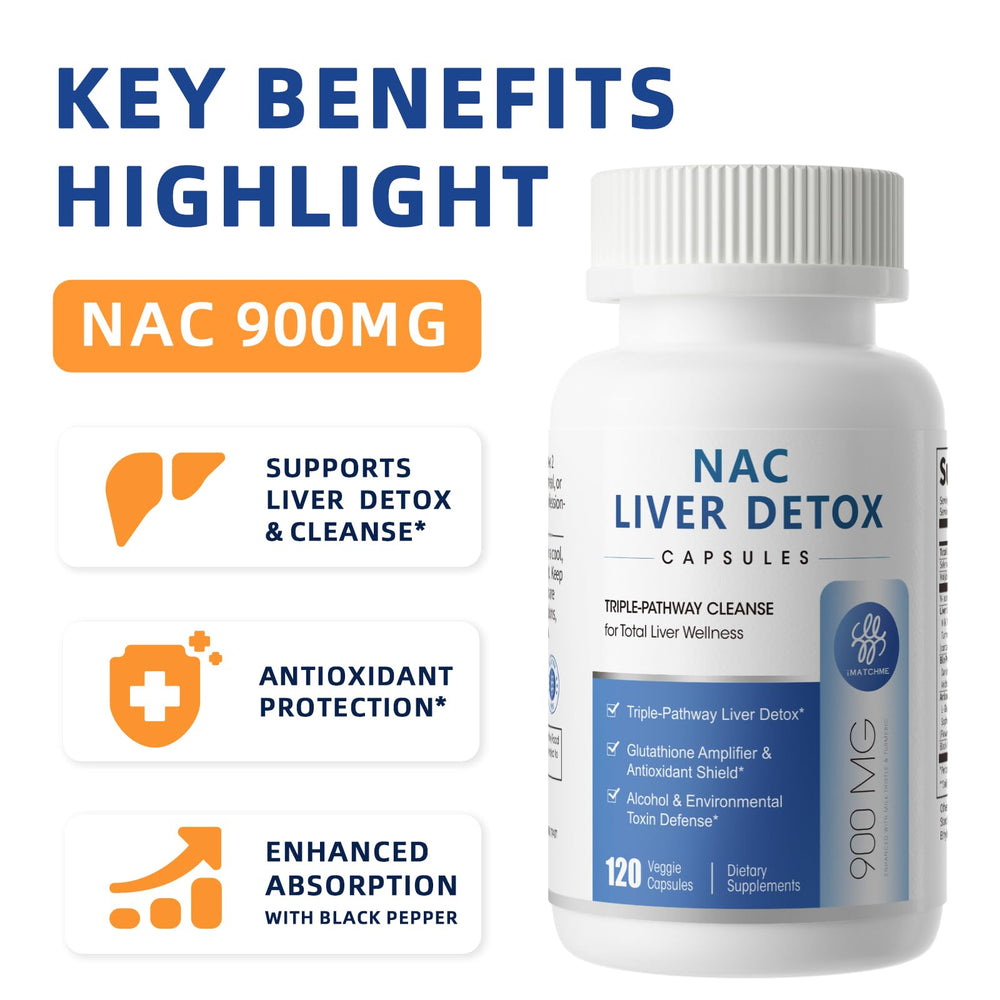 iMATCHME NAC capsules close-up highlighting glossy pills for liver health support