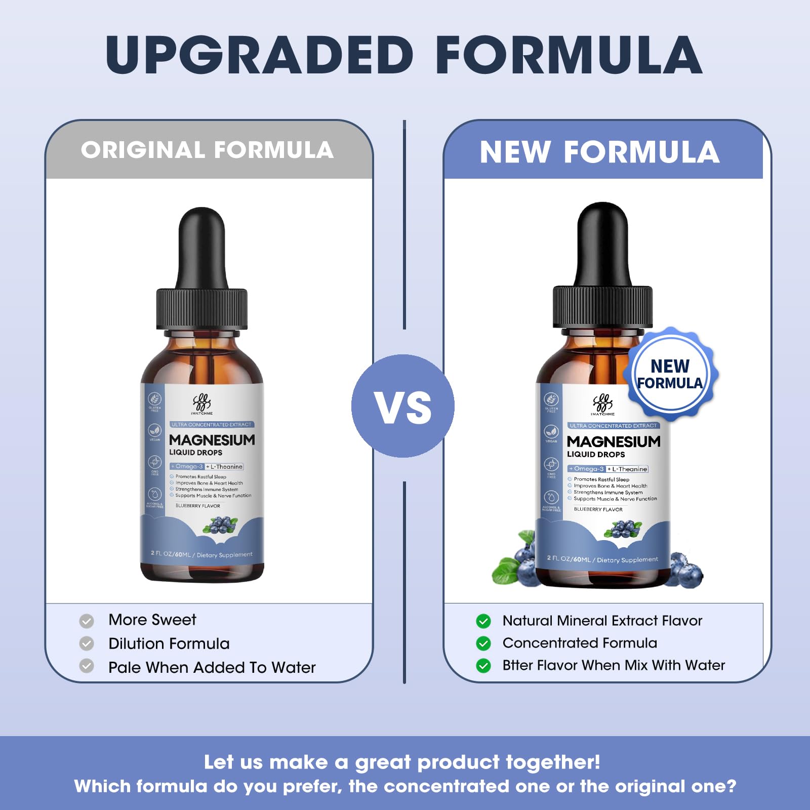 iMATCHME omega-3 and L-Theanine blend on label highlights mood and focus support.