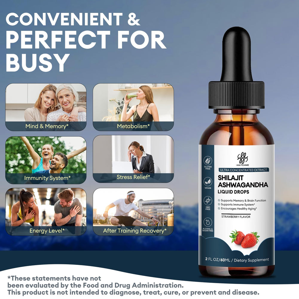 iMATCHME Shilajit liquid drop with Ashwagandha and herbs for balance