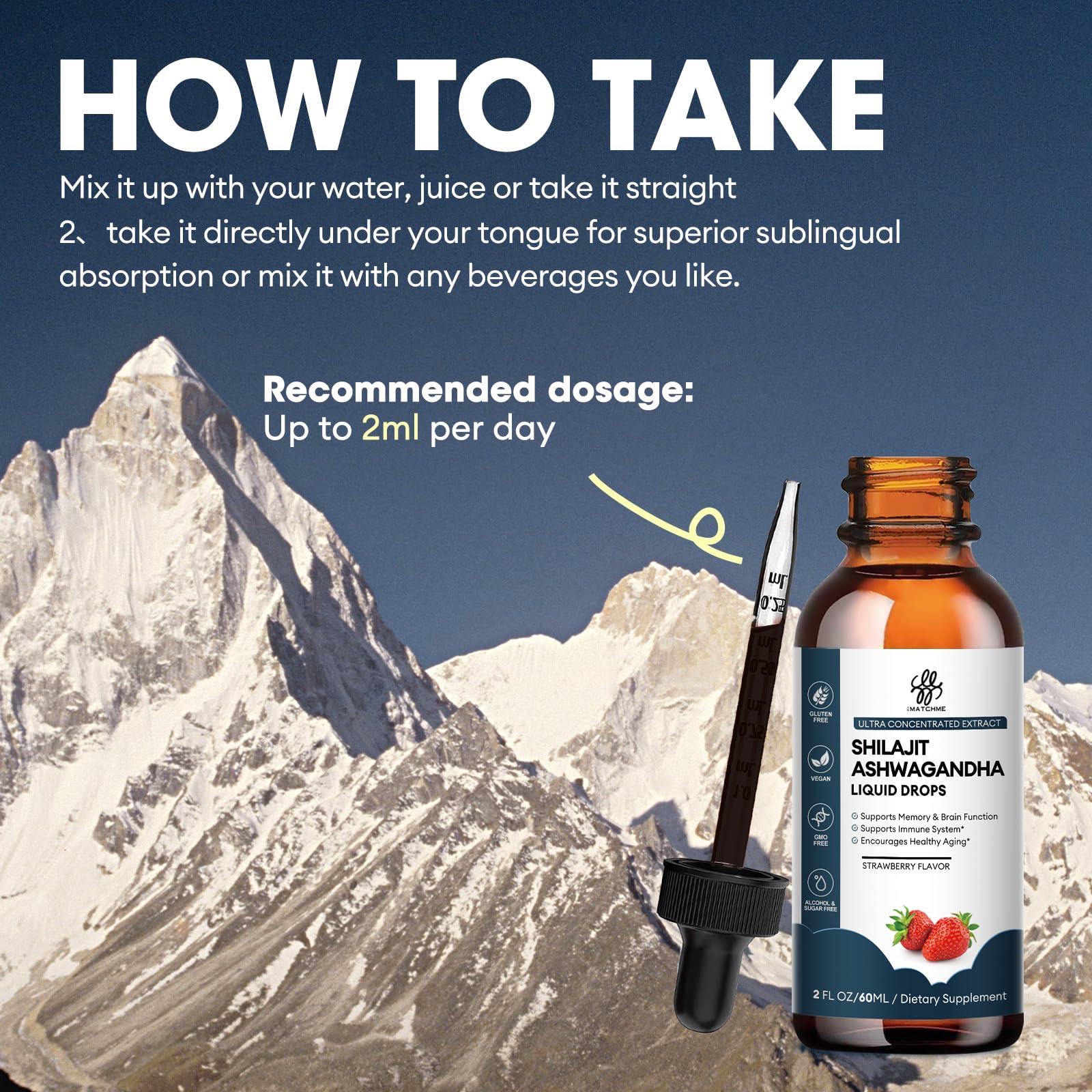 iMATCHME Shilajit liquid drop sugar-free label on bottle