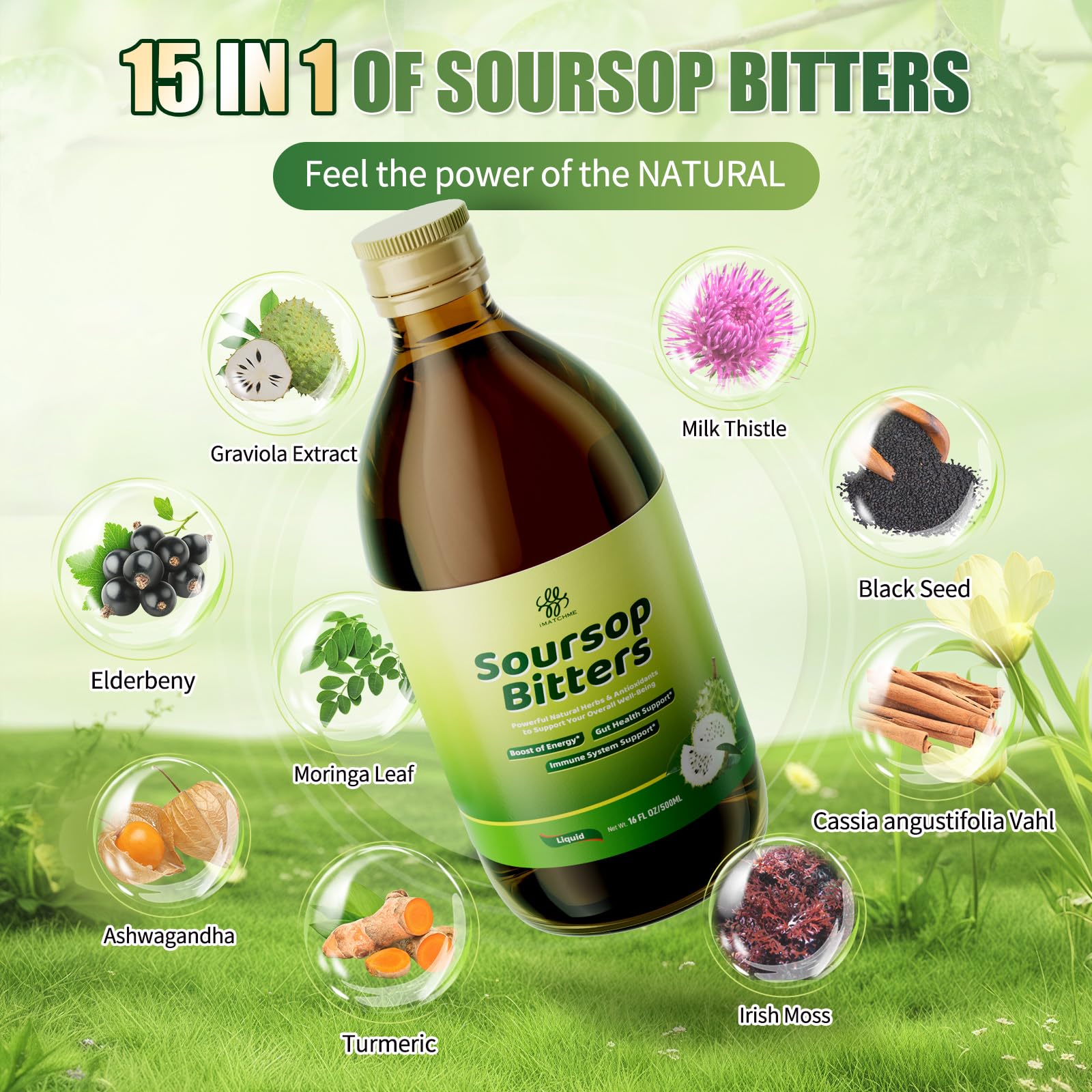 iMATCHME Soursop Bitters bottle with dropper for easy daily dosing.