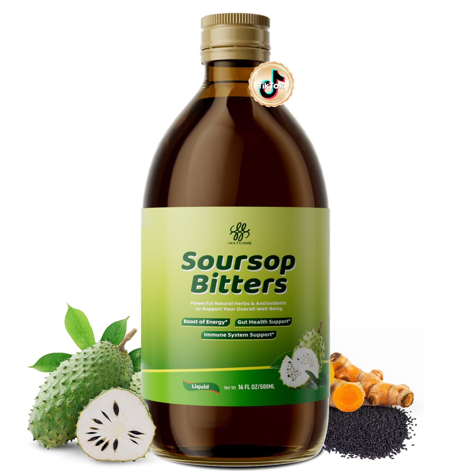 iMATCHME Soursop Bitters bottle front with 15-herb blend for digestive wellness.