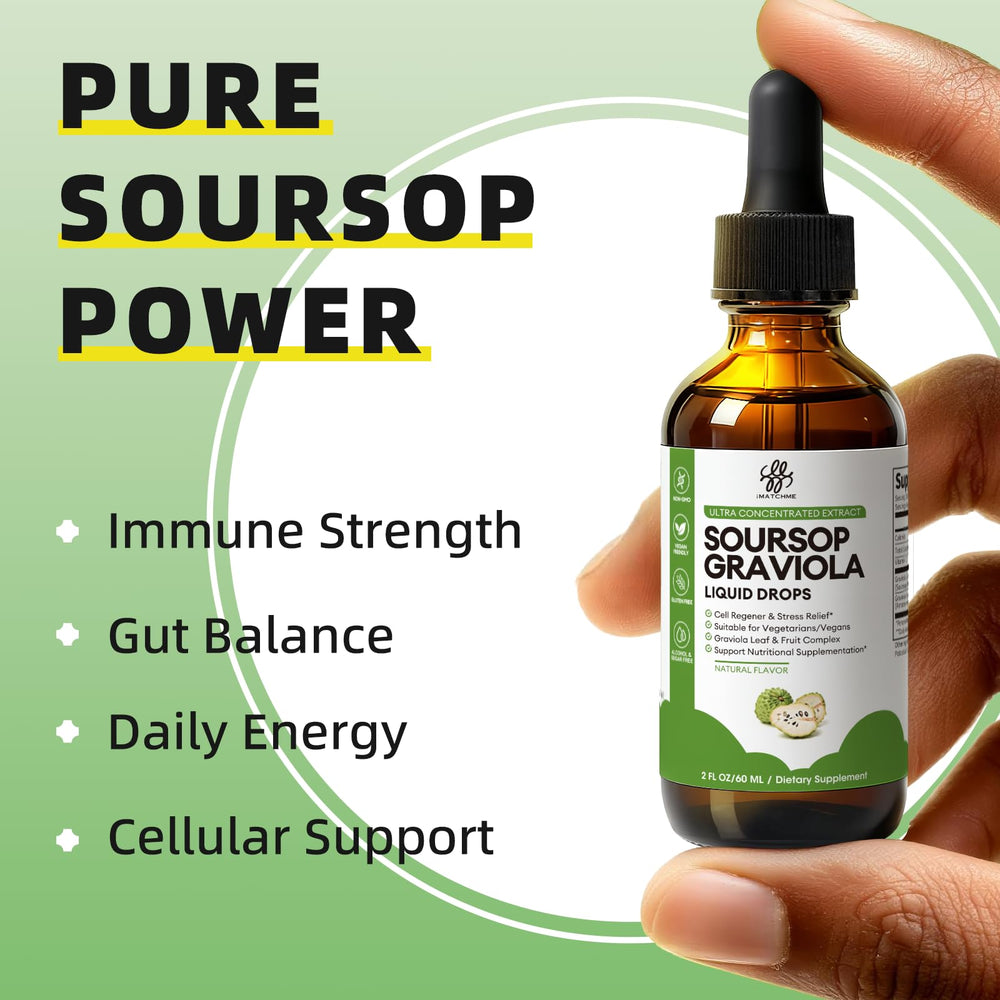 iMATCHME soursop liquid drop dropper enabling easy daily dosing