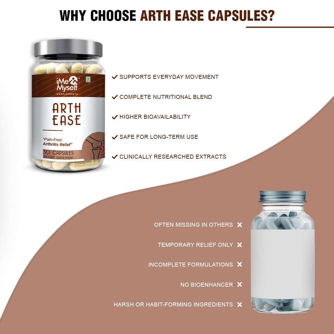 iMeMyself Arth Ease ingredients table highlights plant-based, clean formula