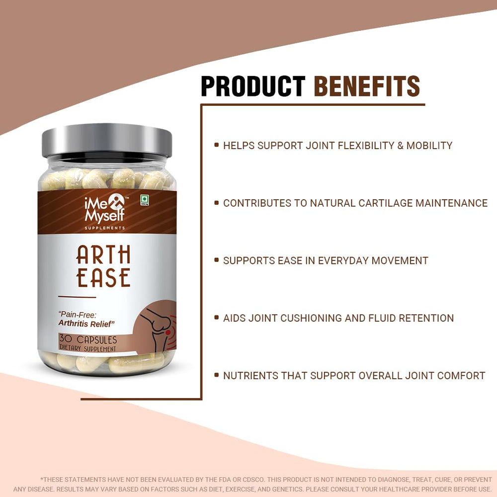 iMeMyself Arth Ease label details emphasize clean ingredients and GMP standards