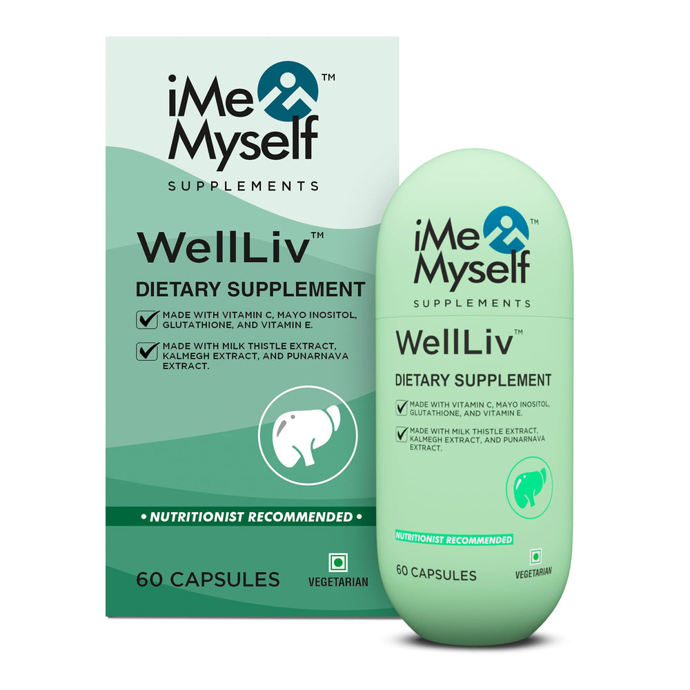 iMeMyself WellLiv bottle front with 60 vegan capsules for daily wellness