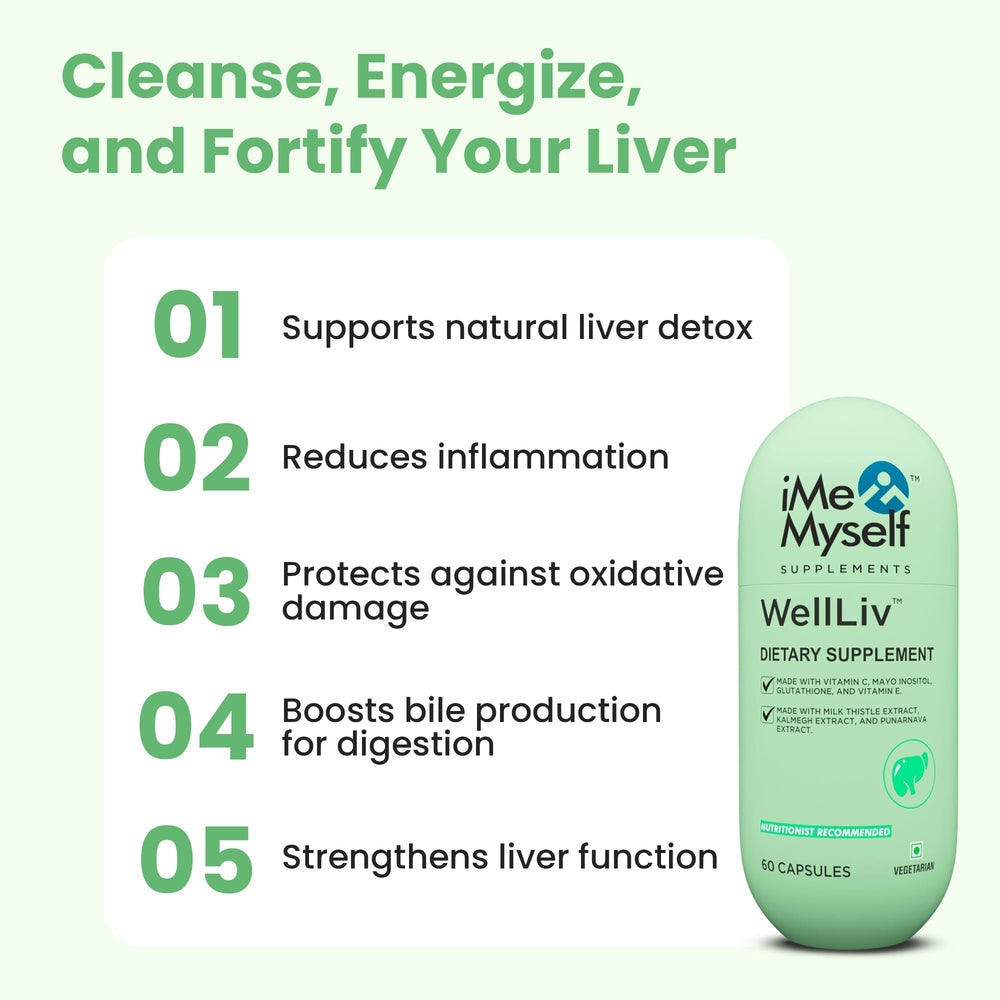 iMeMyself WellLiv bottle-back label detail emphasizing quality standards and ingredient transparency