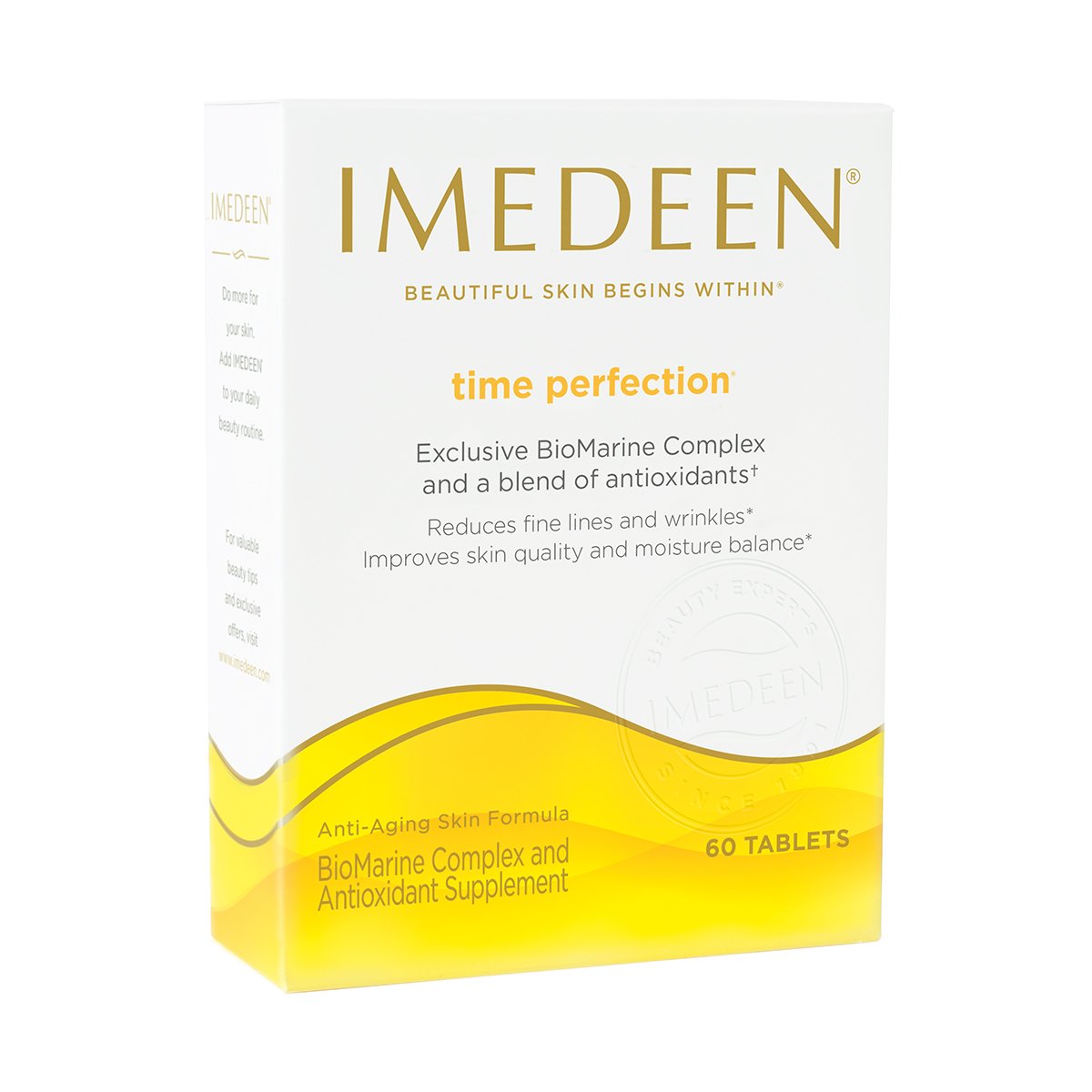 Imedeen Time Perfection bottle cap showing daily skin nourishment ritual