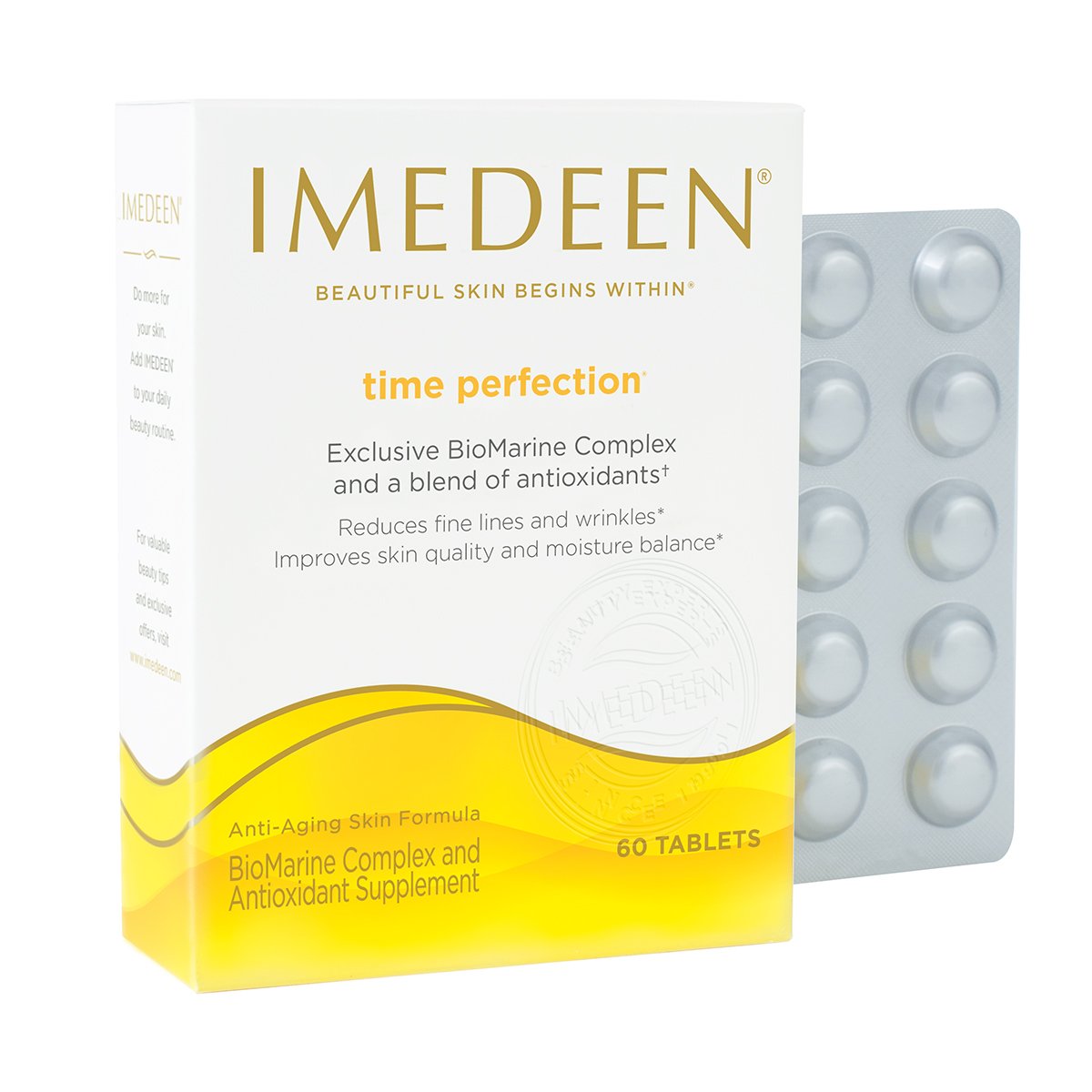 Imedeen Time Perfection capsules closeup highlighting nutrient-rich formula