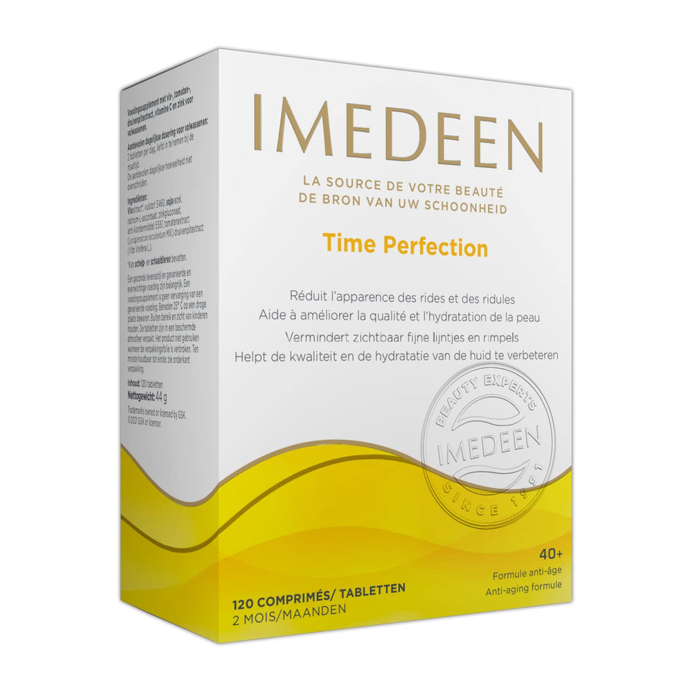 Packaging box of Imedeen Time Perfection on display.