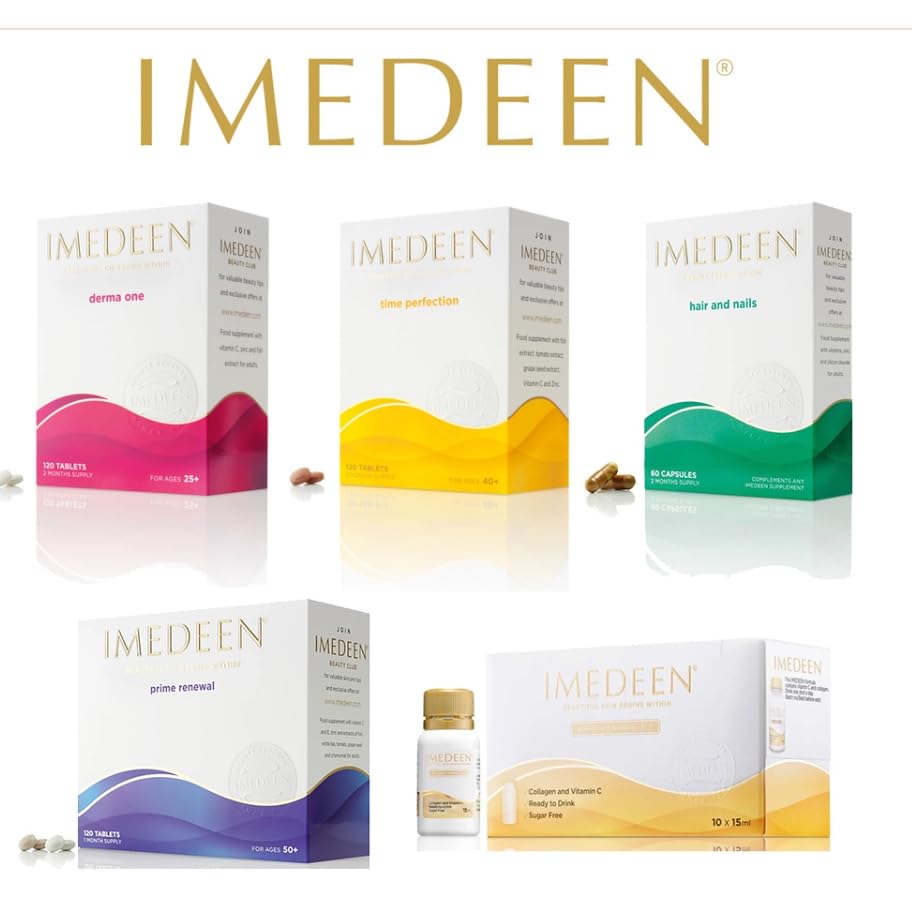 Imedeen Time Perfection Tabs marine complex graphic conveys skin support.