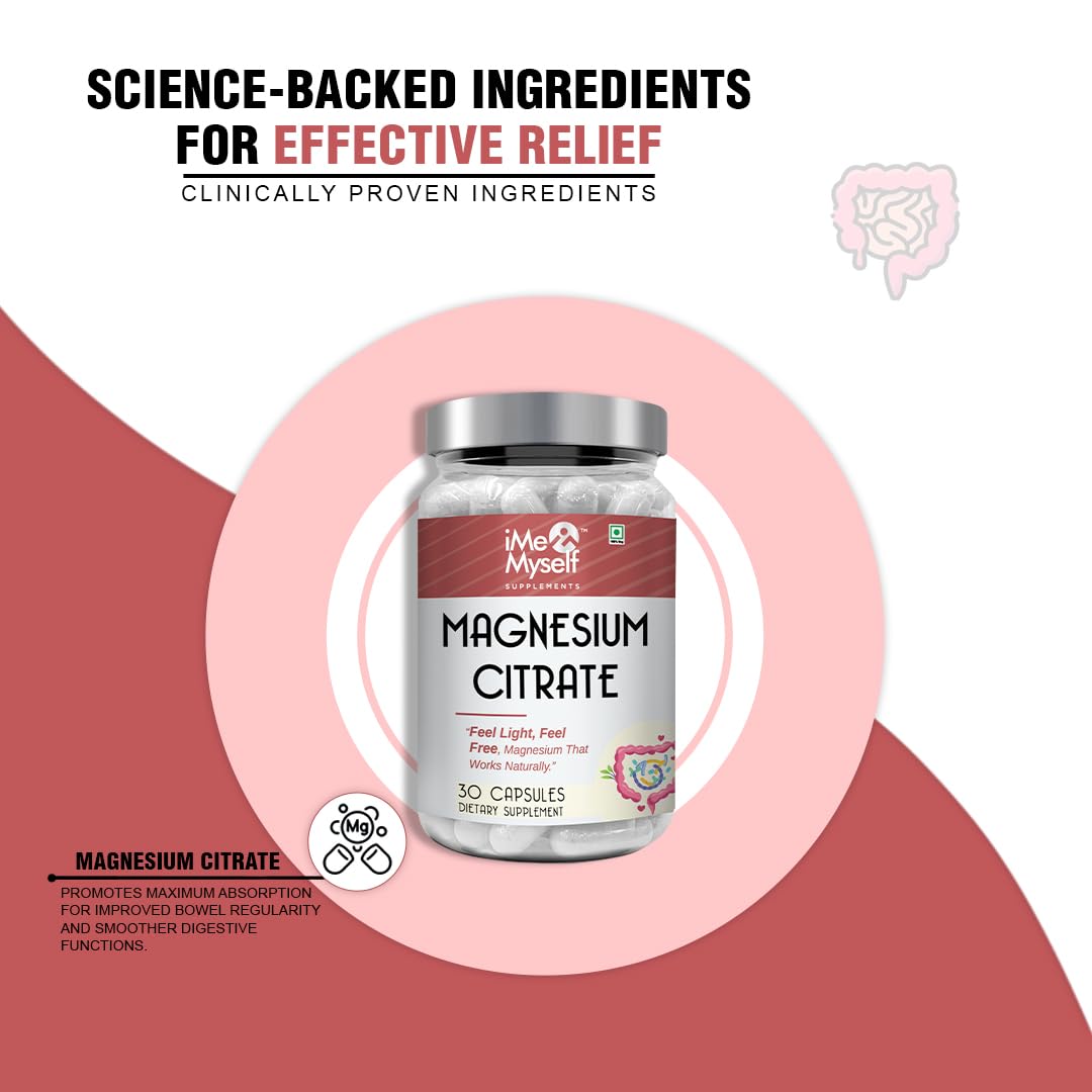 iMeMyself Magnesium Citrate Capsules bottle back with usage details.