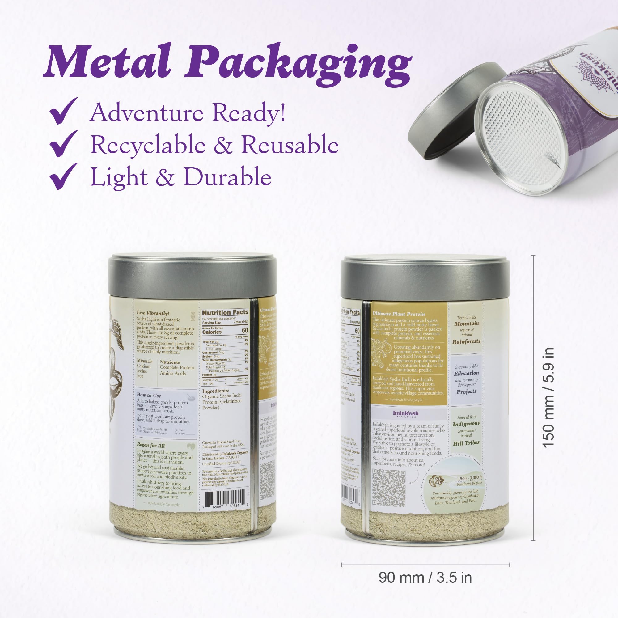 Imlak'esh Organics Sacha Inchi Protein ingredients highlight sustainable sourcing.