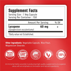 Immortal Herbs Lycopene capsules closeup, vegan non-GMO formula