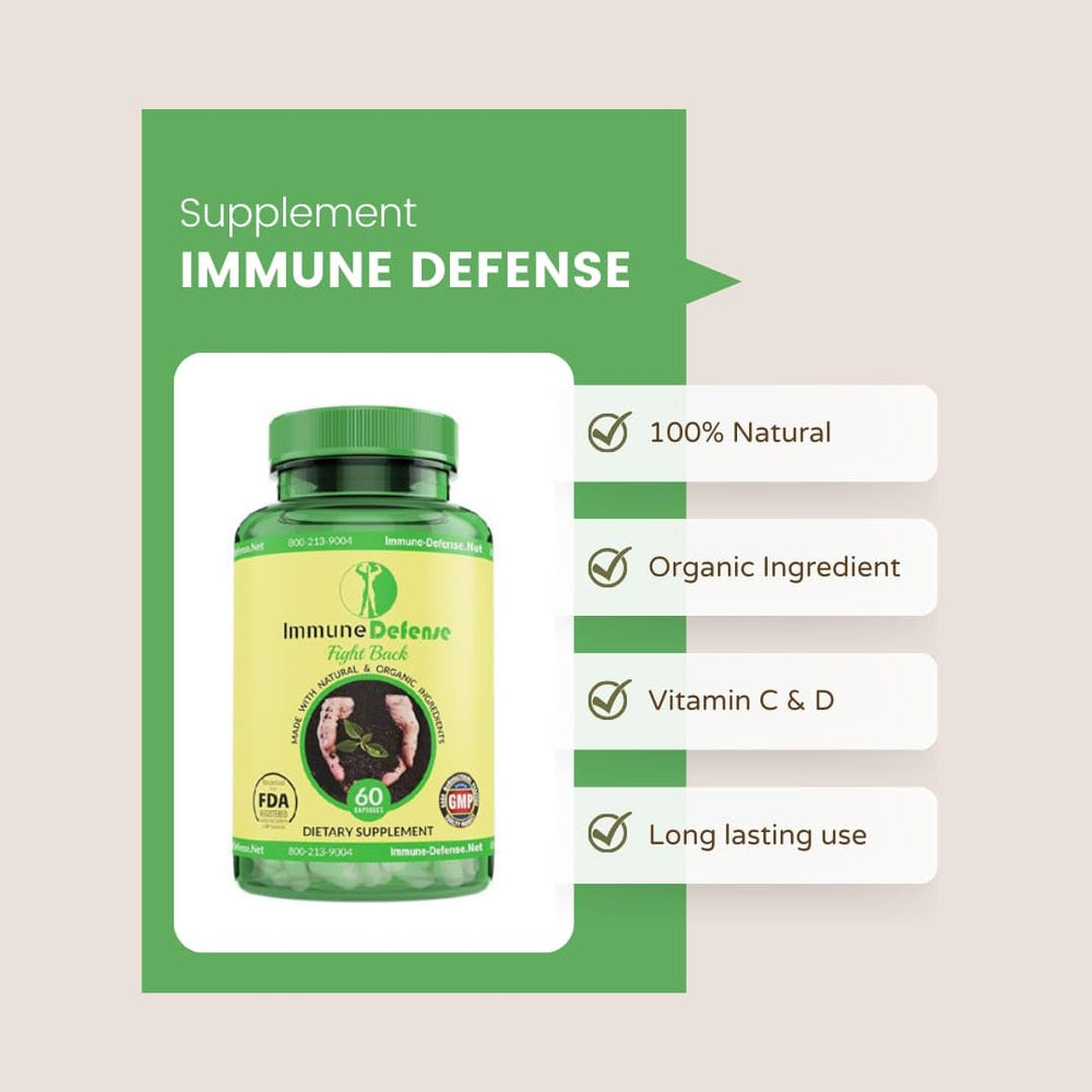 Immune Defense organic ginger and elderberry imagery highlights natural ingredients
