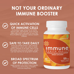 Immune Health Basics bottle cap and label showing vegan, gluten-free credentials for safe daily use