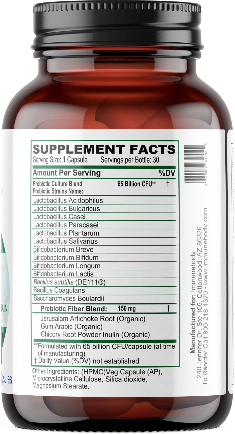 ImmuneBody label close-up highlighting 13 strains for gut balance.