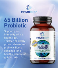 ImmuneBody capsule against a green background suggests immune-friendly probiotic benefits.