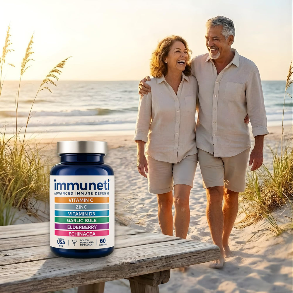 IMMUNETI capsules closeup conveys easy daily intake and consistency.