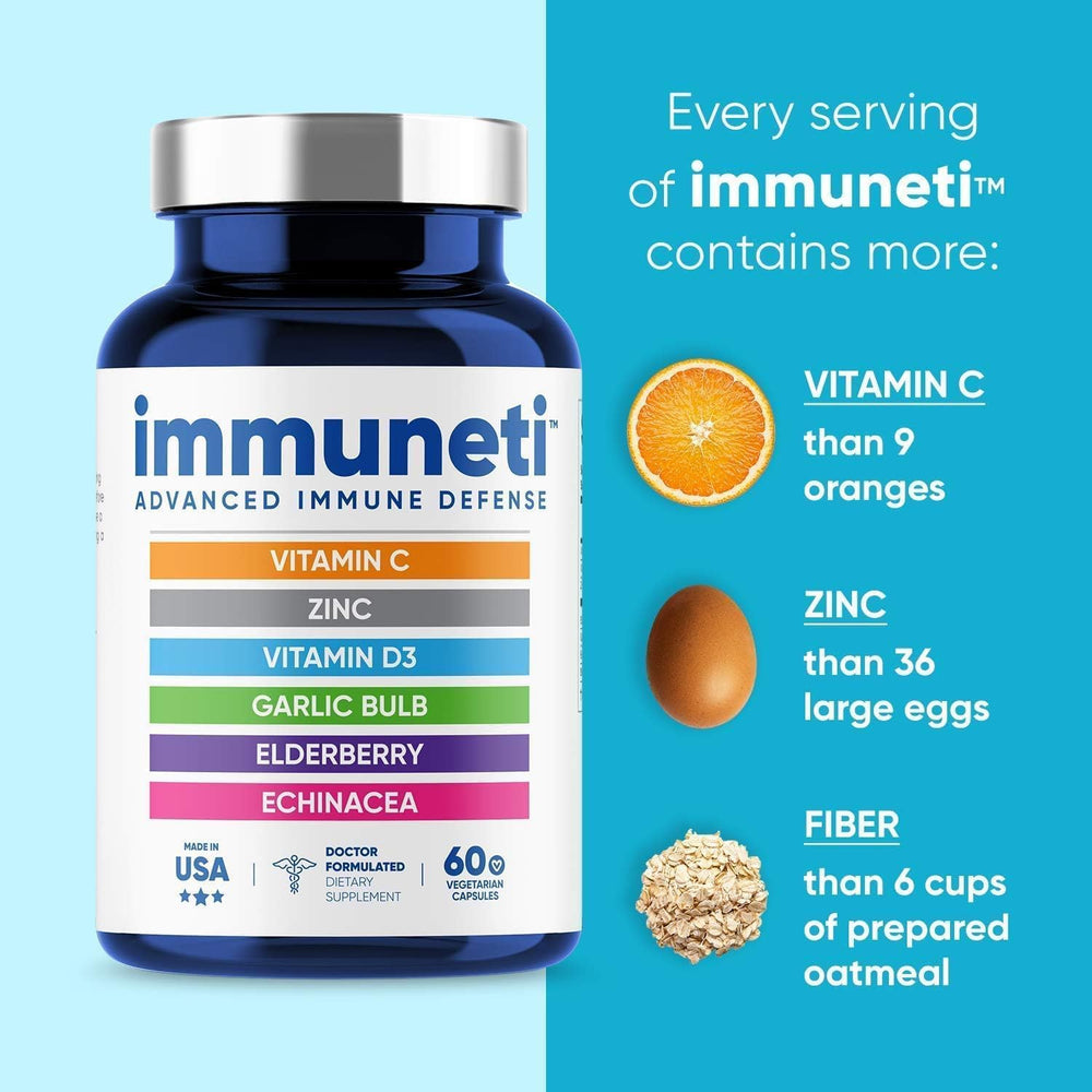 IMMUNETI zinc and vitamin C blend shows essential daily immune function support.