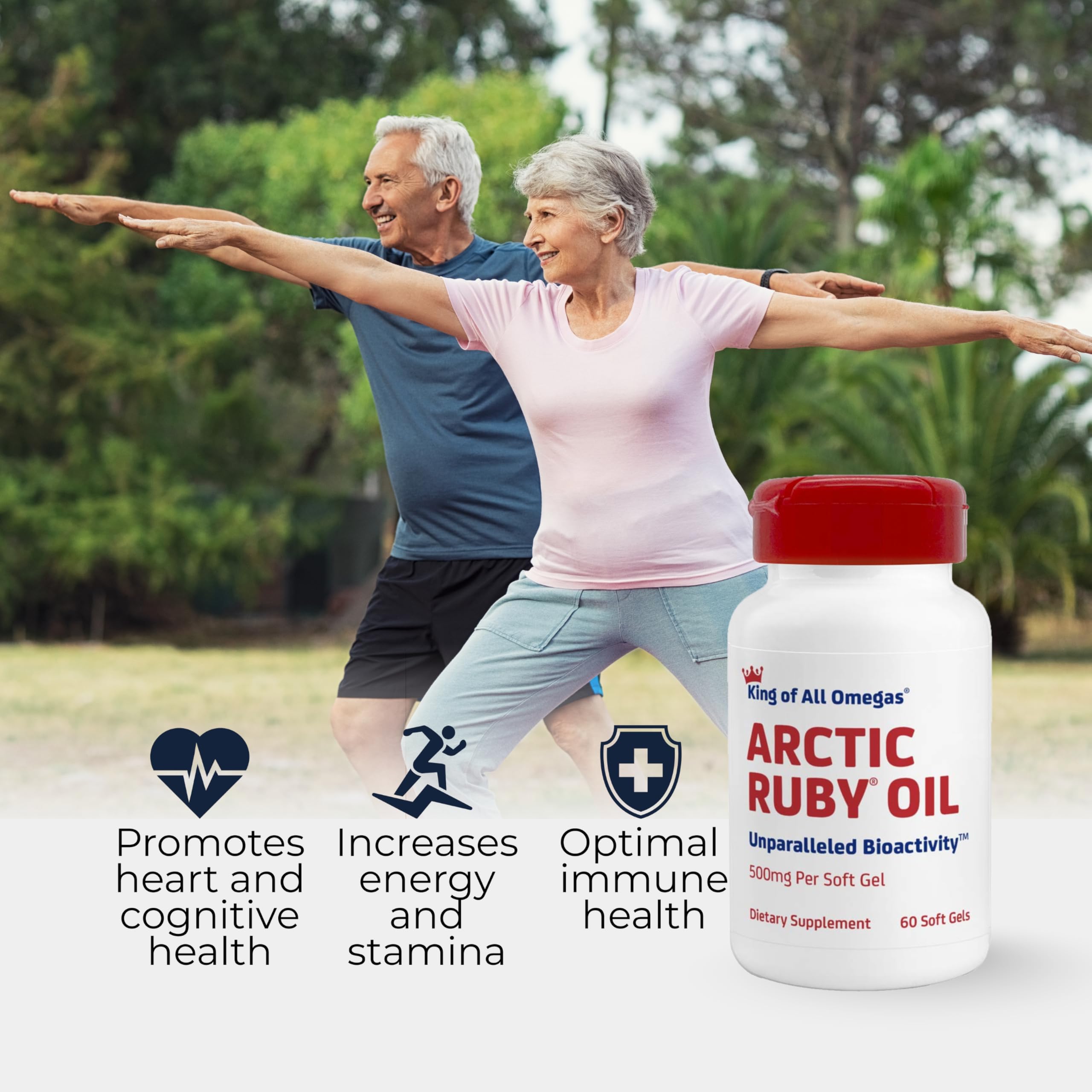 Immunocorp Arctic Ruby Oil EPA DHA astaxanthin highlights essential fatty acids and antioxidant support.