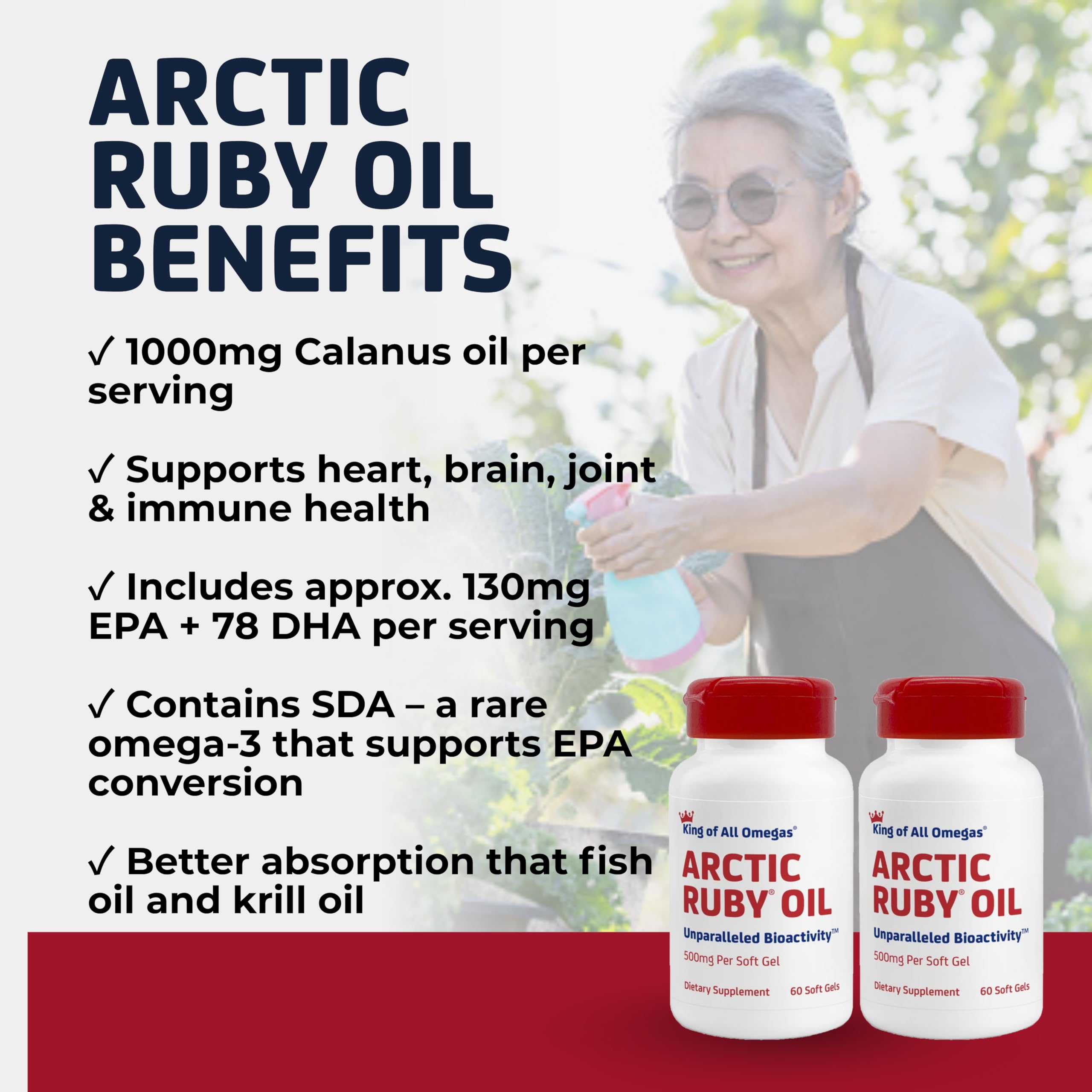 Immunocorp Arctic Ruby Oil bottle with heart icon suggesting cardiovascular wellness.