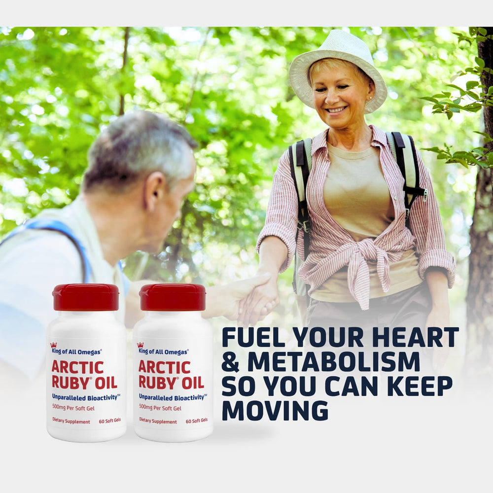 Immunocorp Arctic Ruby Oil softgels close-up highlighting omega-3 and astaxanthin.