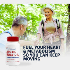 Immunocorp Arctic Ruby Oil softgels closeup for easy daily intake and support.