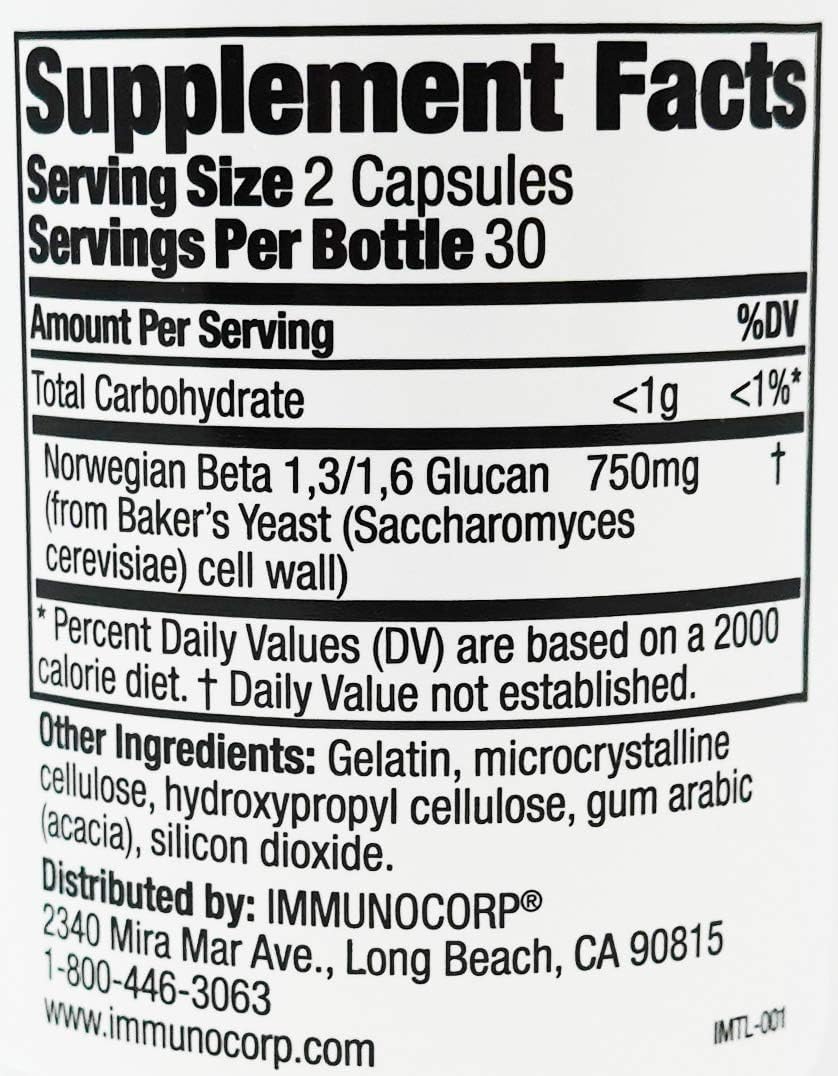 Close-up of Immunocorp Immutol capsules highlighting 375 mg per capsule.