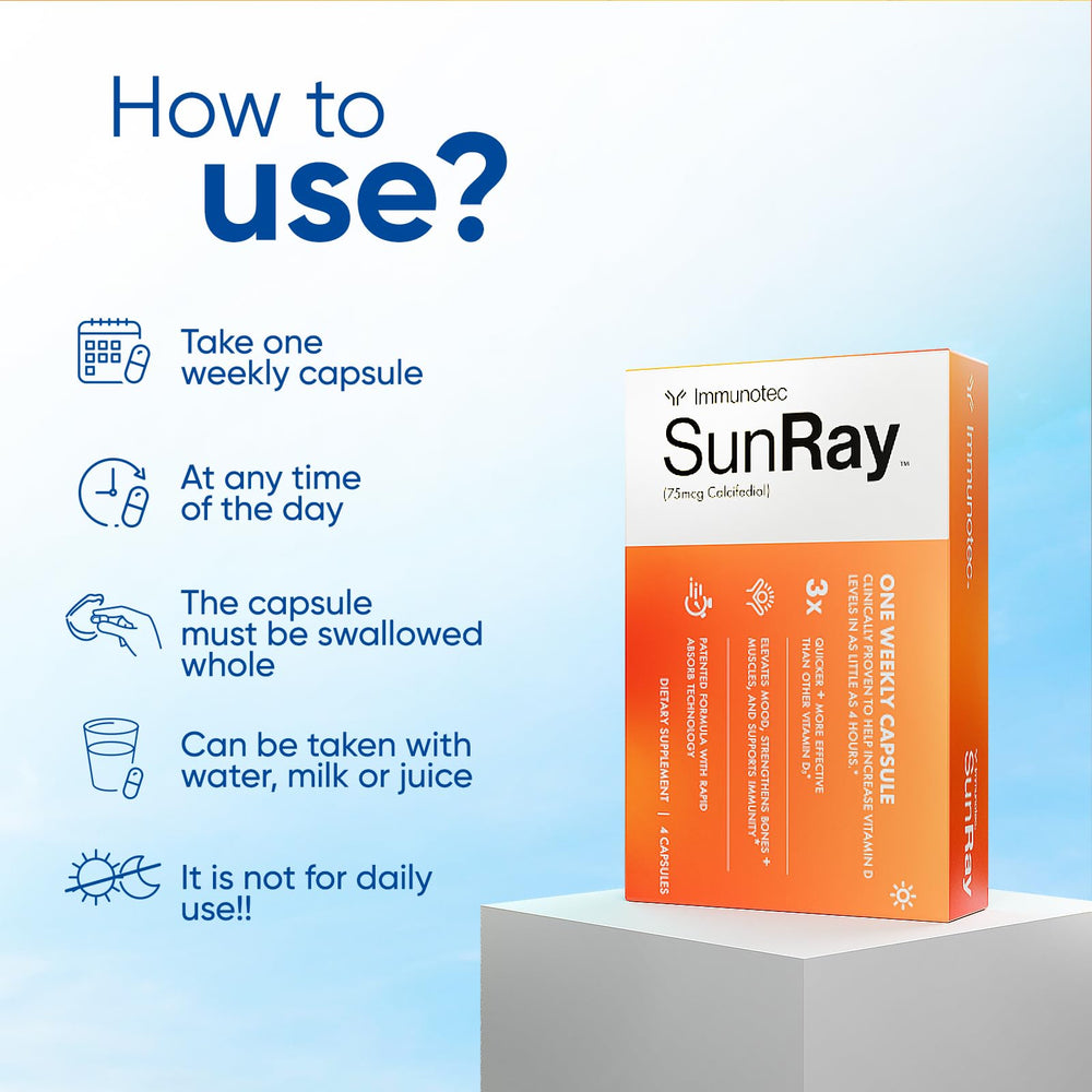 Immunotec Sunray box packaging shown for simple storage and travel