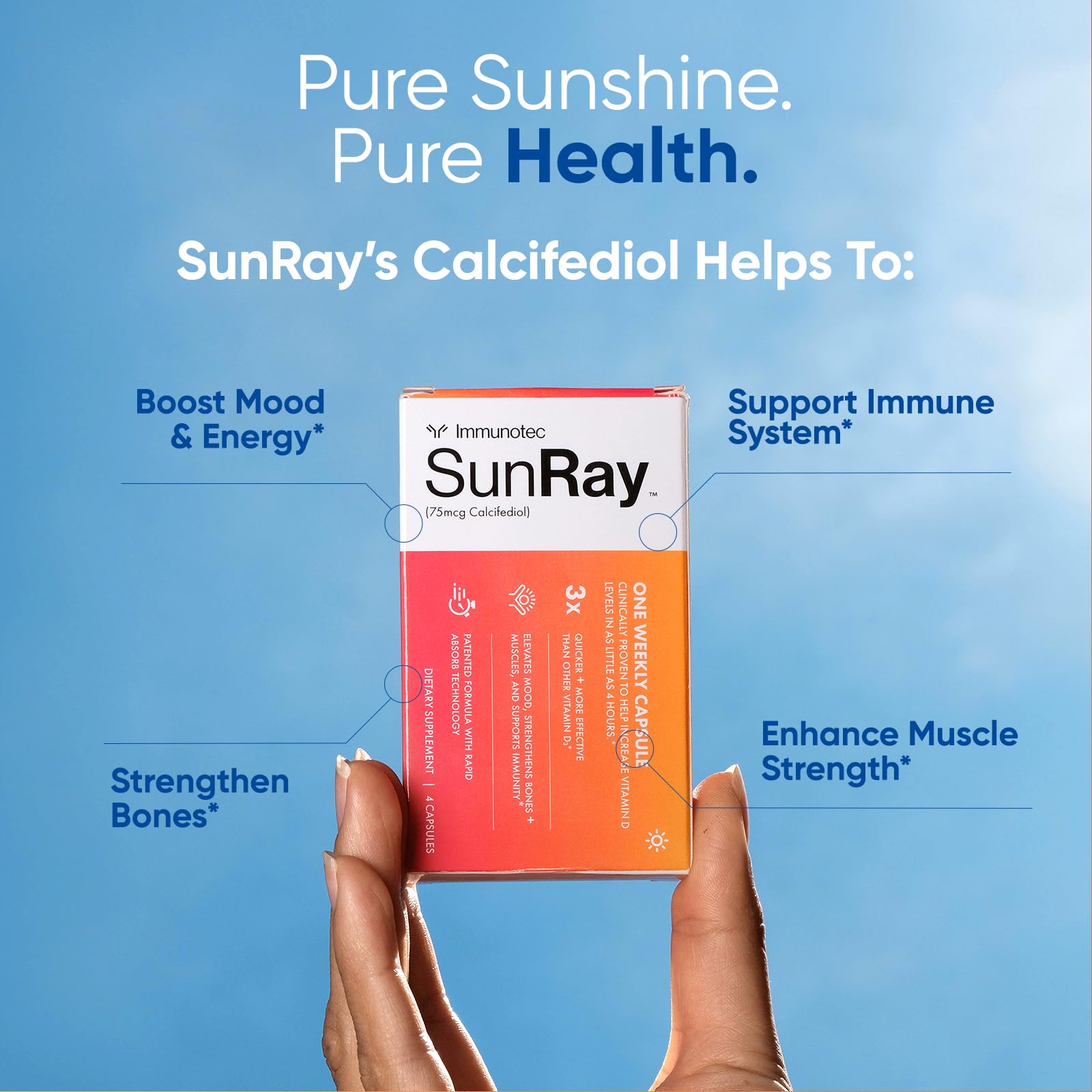 Immunotec Sunray label close-up highlighting dosage and vitamin D content