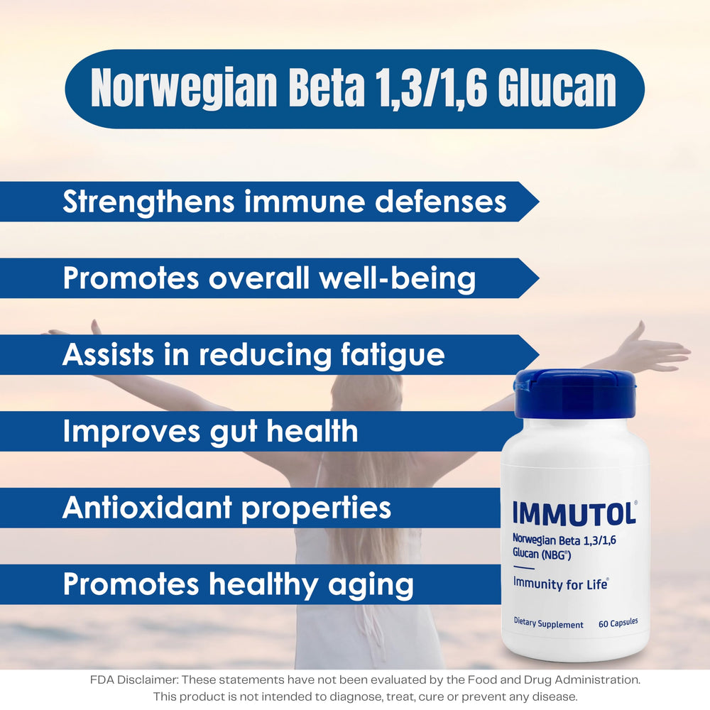 Immutol capsules close-up emphasizes easy-to-swallow, high-potency beta-glucan.