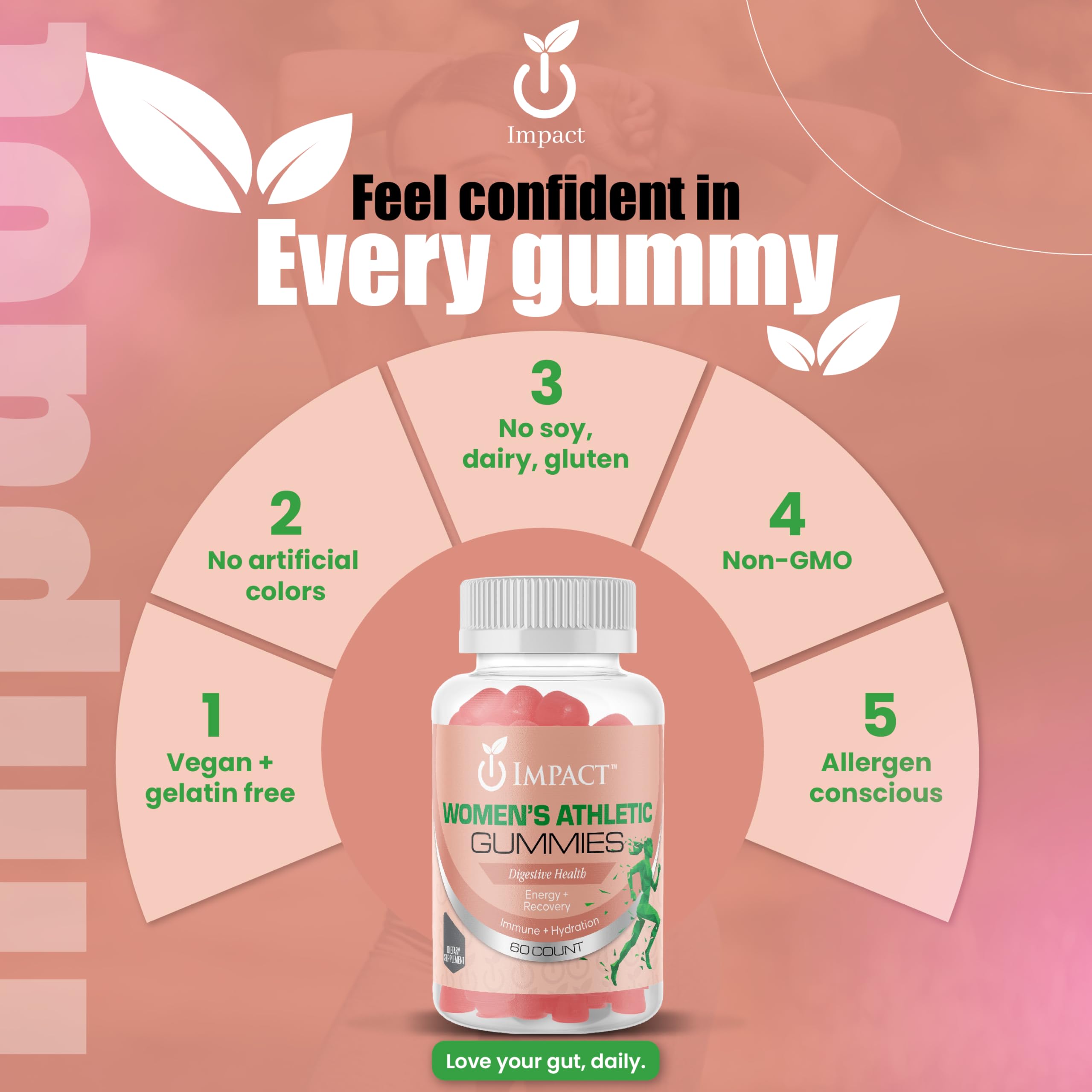 Impact Gummies vegan label highlights clean ingredients